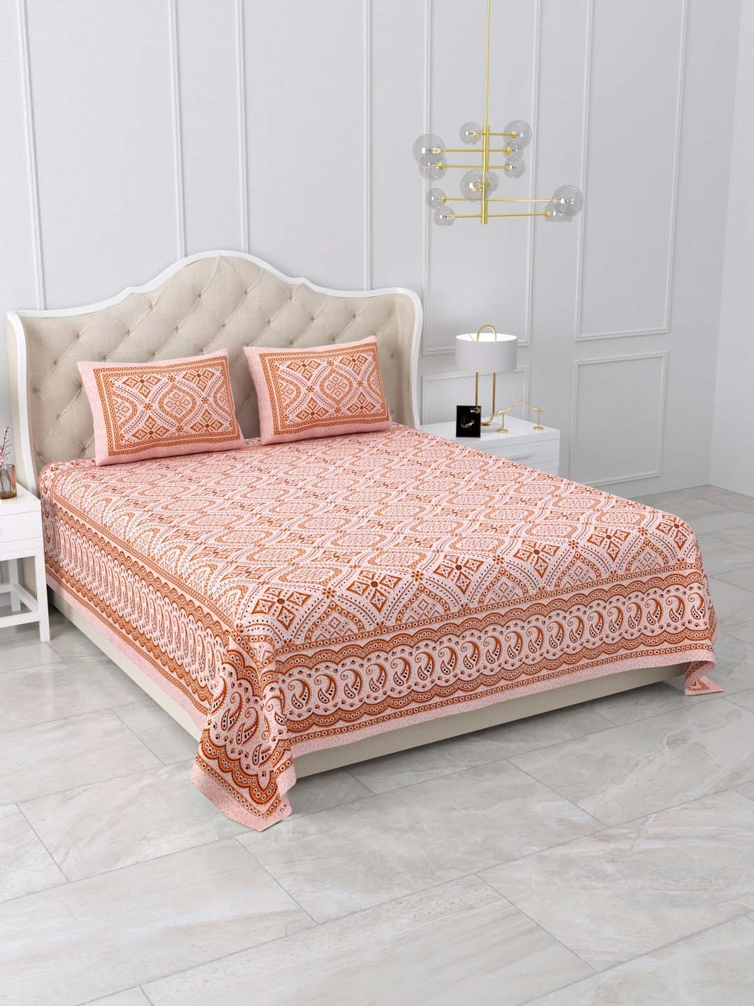 

DOLLIFI Pink Conversational Cotton 260 TC Queen Bedsheet with 2 Pillow Covers