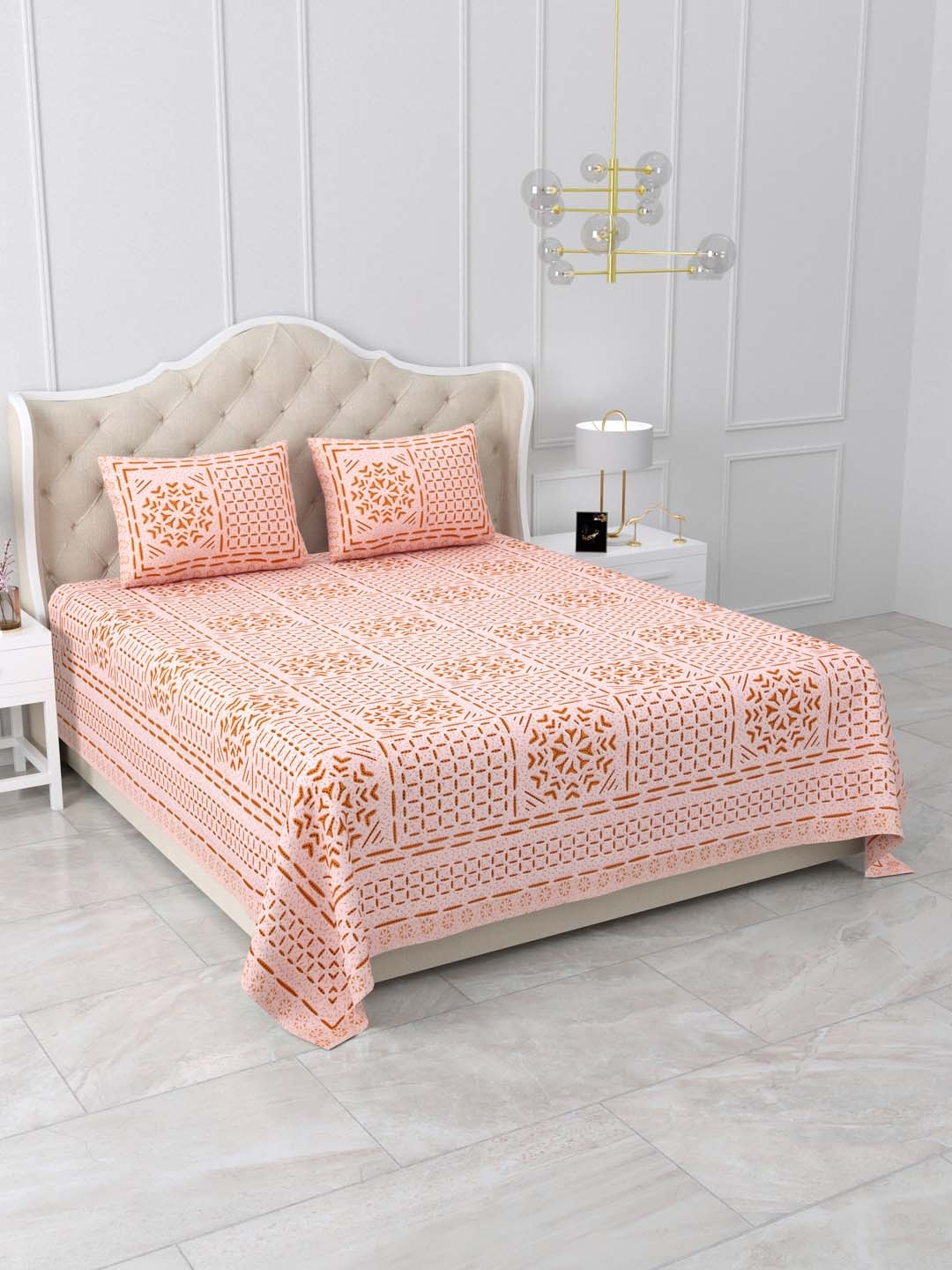 

DOLLIFI Pink Conversational Cotton 260 TC Queen Bedsheet with 2 Pillow Covers