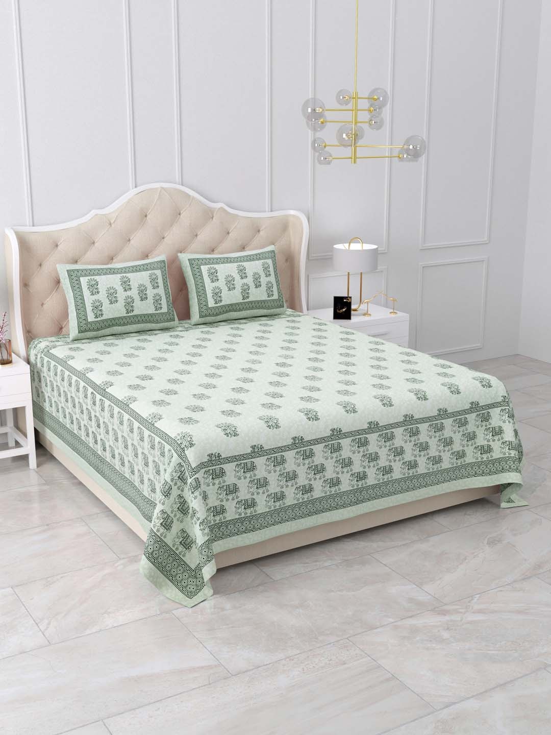 

DOLLIFI Green Conversational Cotton 260 TC Queen Bedsheet with 2 Pillow Covers