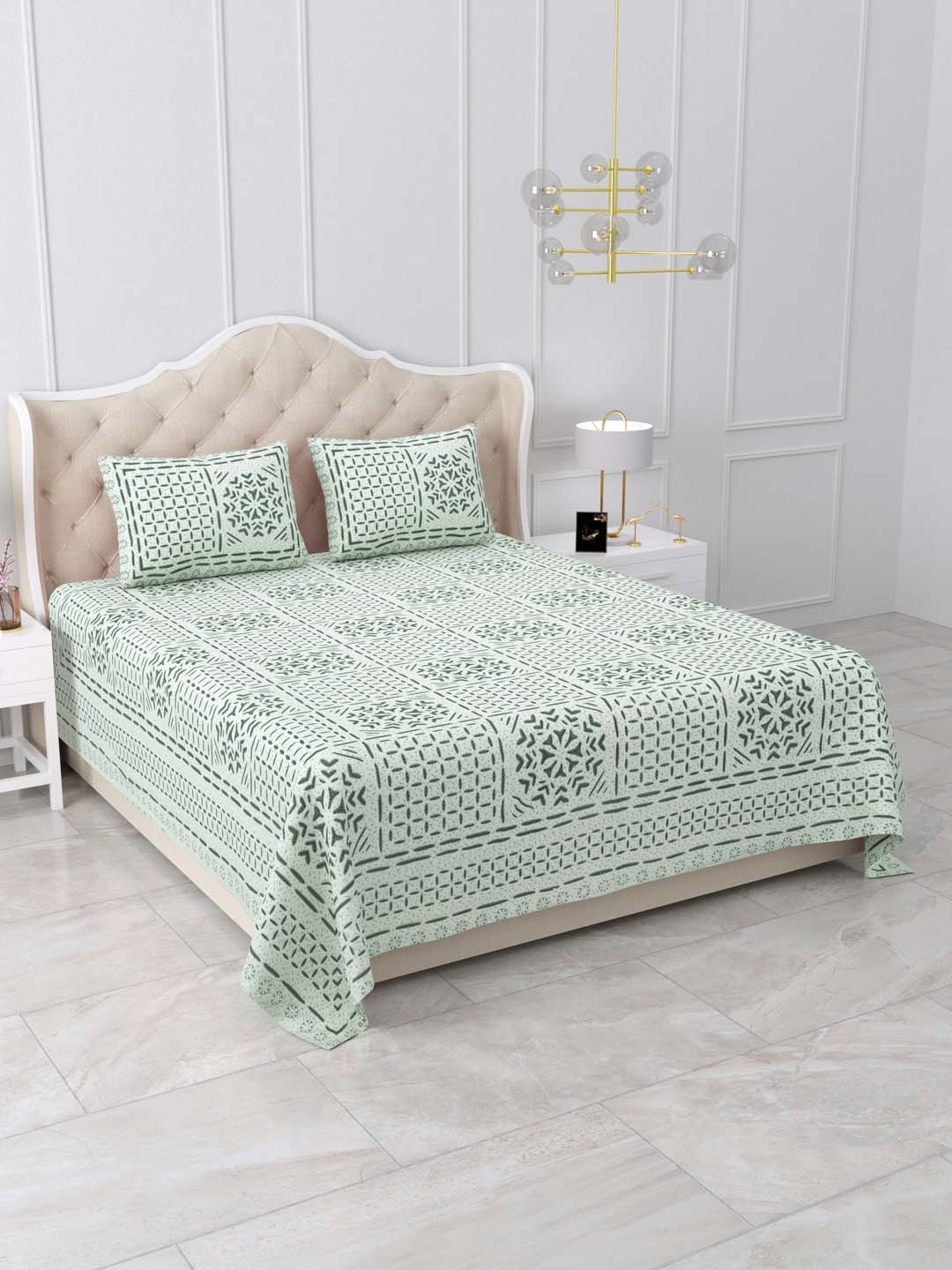 

DOLLIFI Green Conversational Cotton 260 TC Queen Bedsheet with 2 Pillow Covers