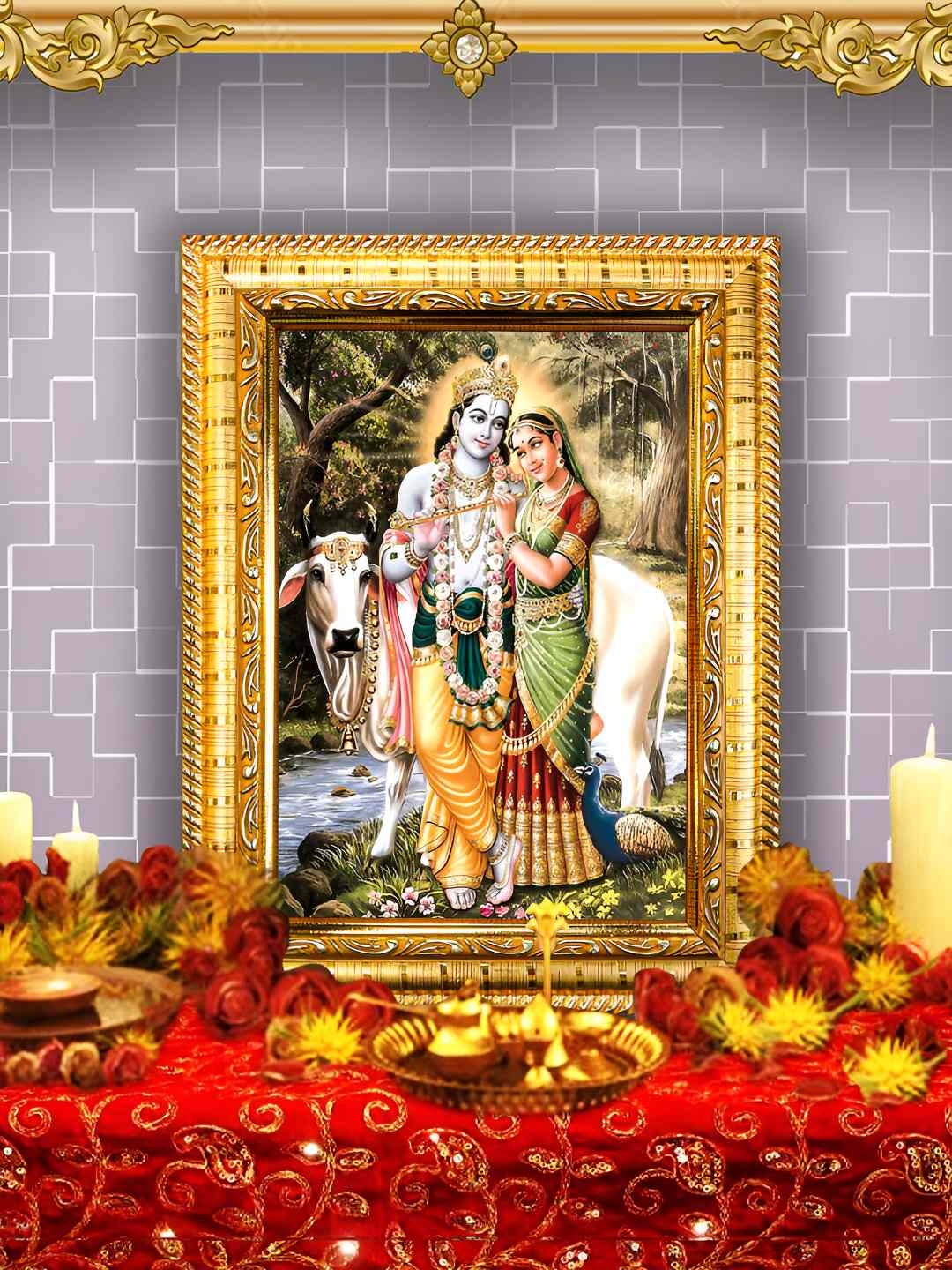 

Hawai Gold-Toned Radha Krishna Designer Rectangular Wooden Wall Photo Frame