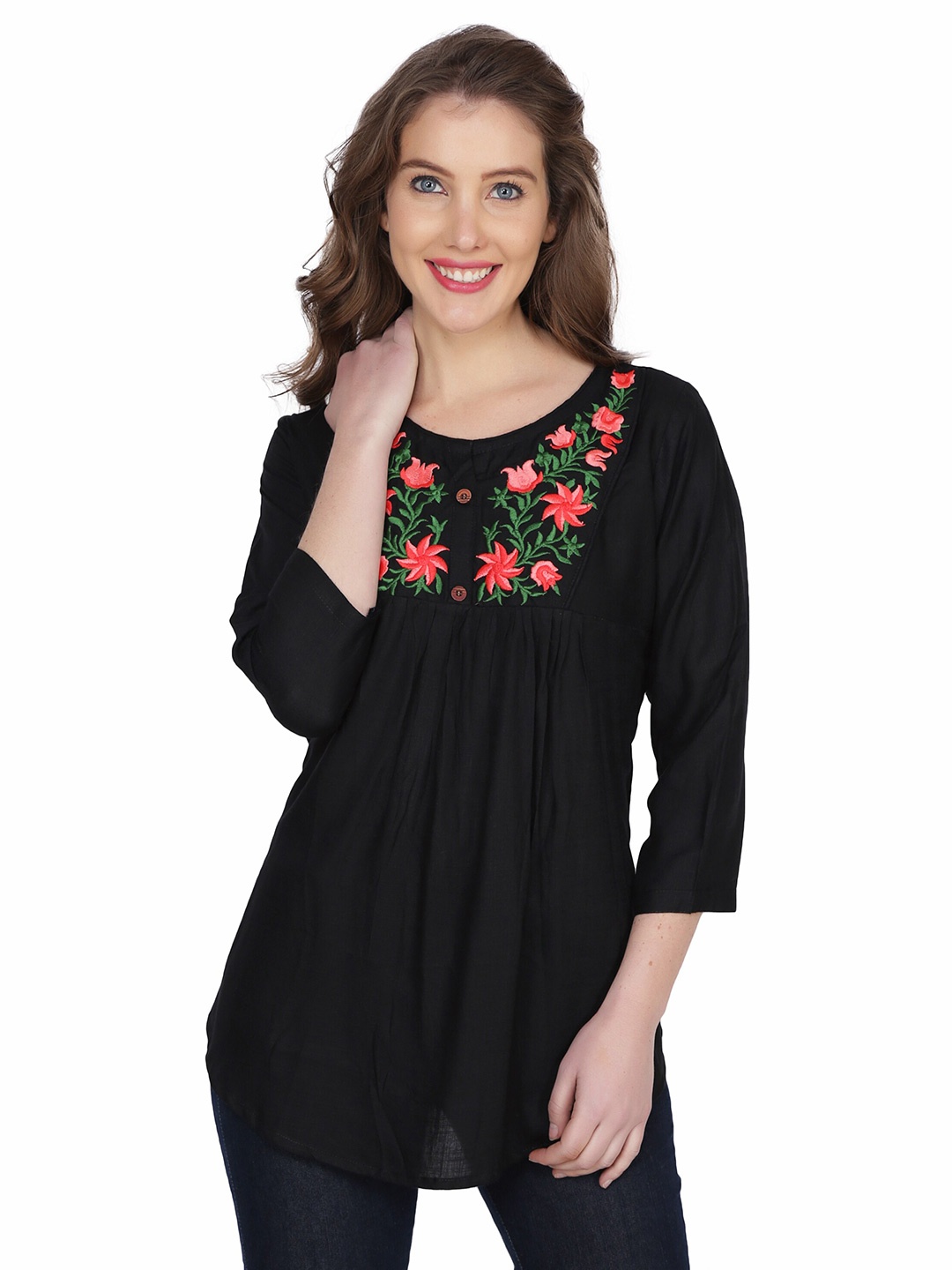 

SHIJILA Floral Embroidered Tunic, Black
