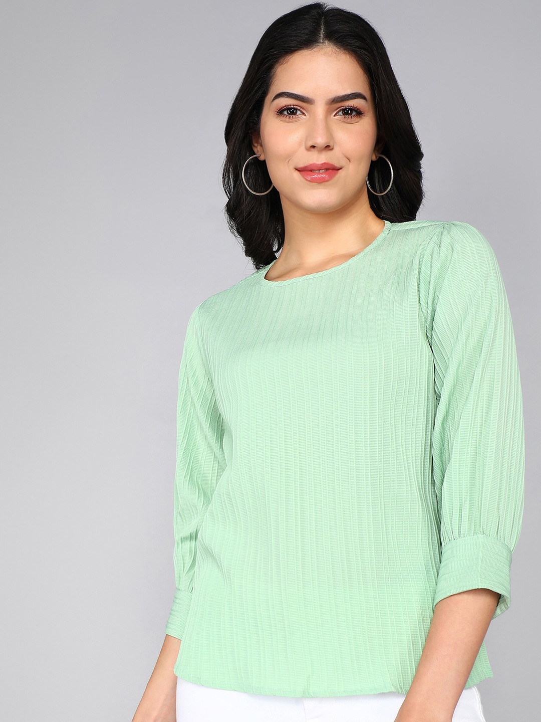 

SHIJILA Self Design Round Neck Top, Green