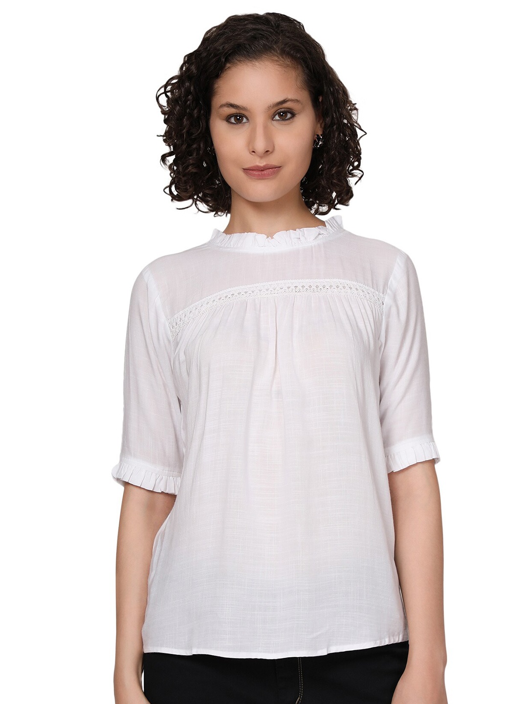 

SHIJILA Mandarin Collar Cotton Top, White