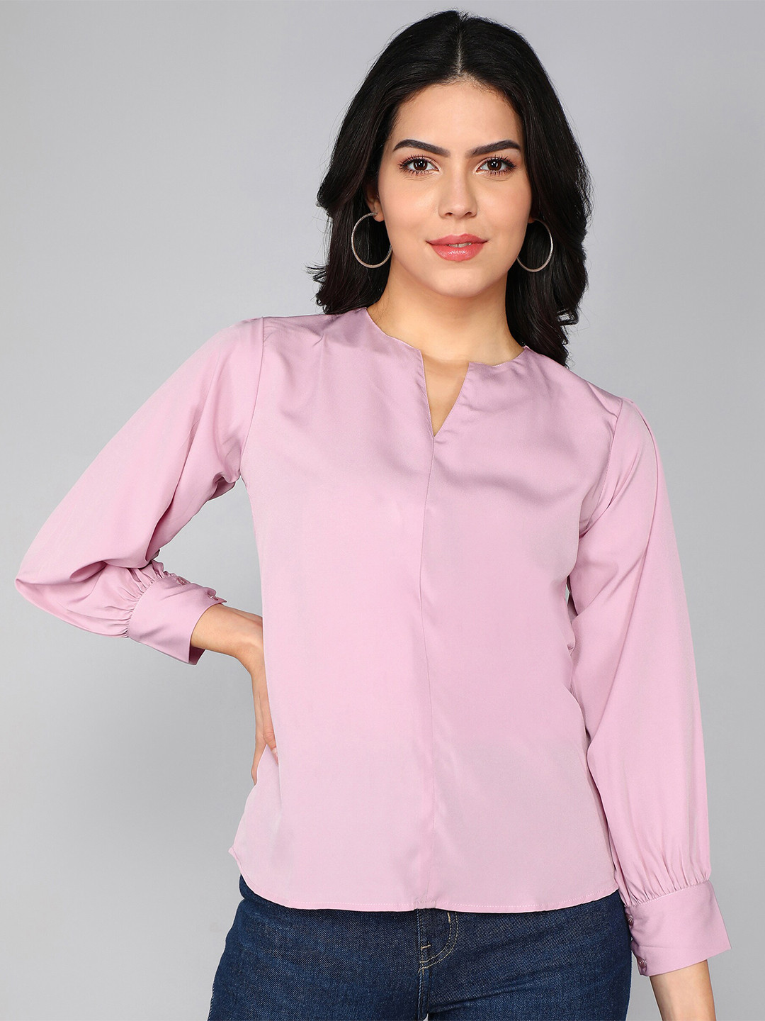 

SHIJILA Notched Round Neck Top, Lavender