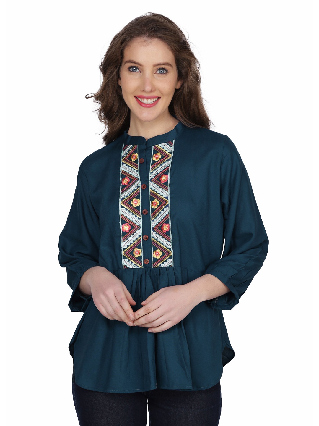 

SHIJILA Ethnic Motifs Embroidered Tunic, Navy blue