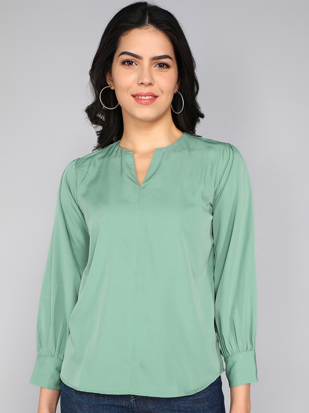 

SHIJILA Puff Sleeves Top, Green