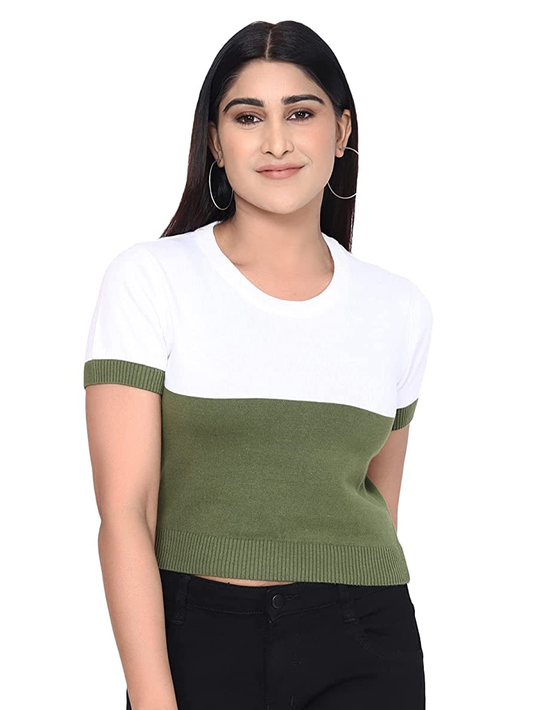 

SHIJILA Colourblocked Cotton Regular Top, Green