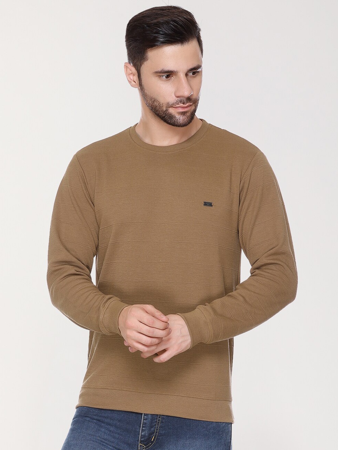 

ARRAY Round Neck Cotton Pullover, Brown
