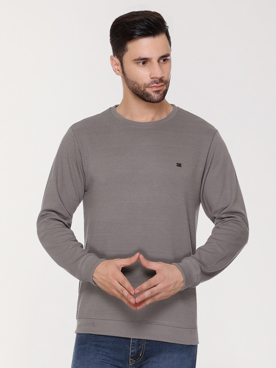 

ARRAY Round Neck Cotton Pullover, Grey
