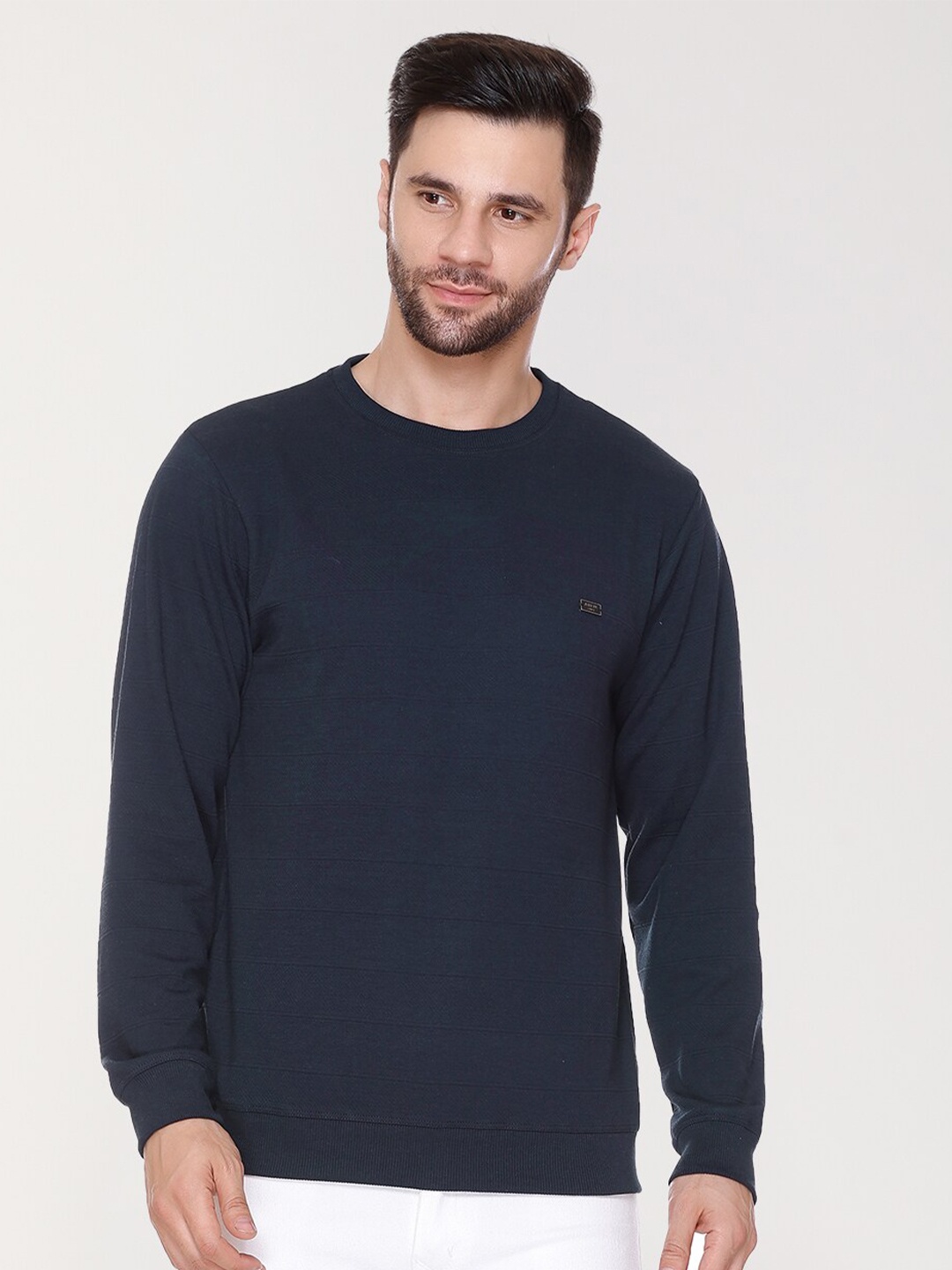 

ARRAY Round Neck Cotton Pullover, Navy blue