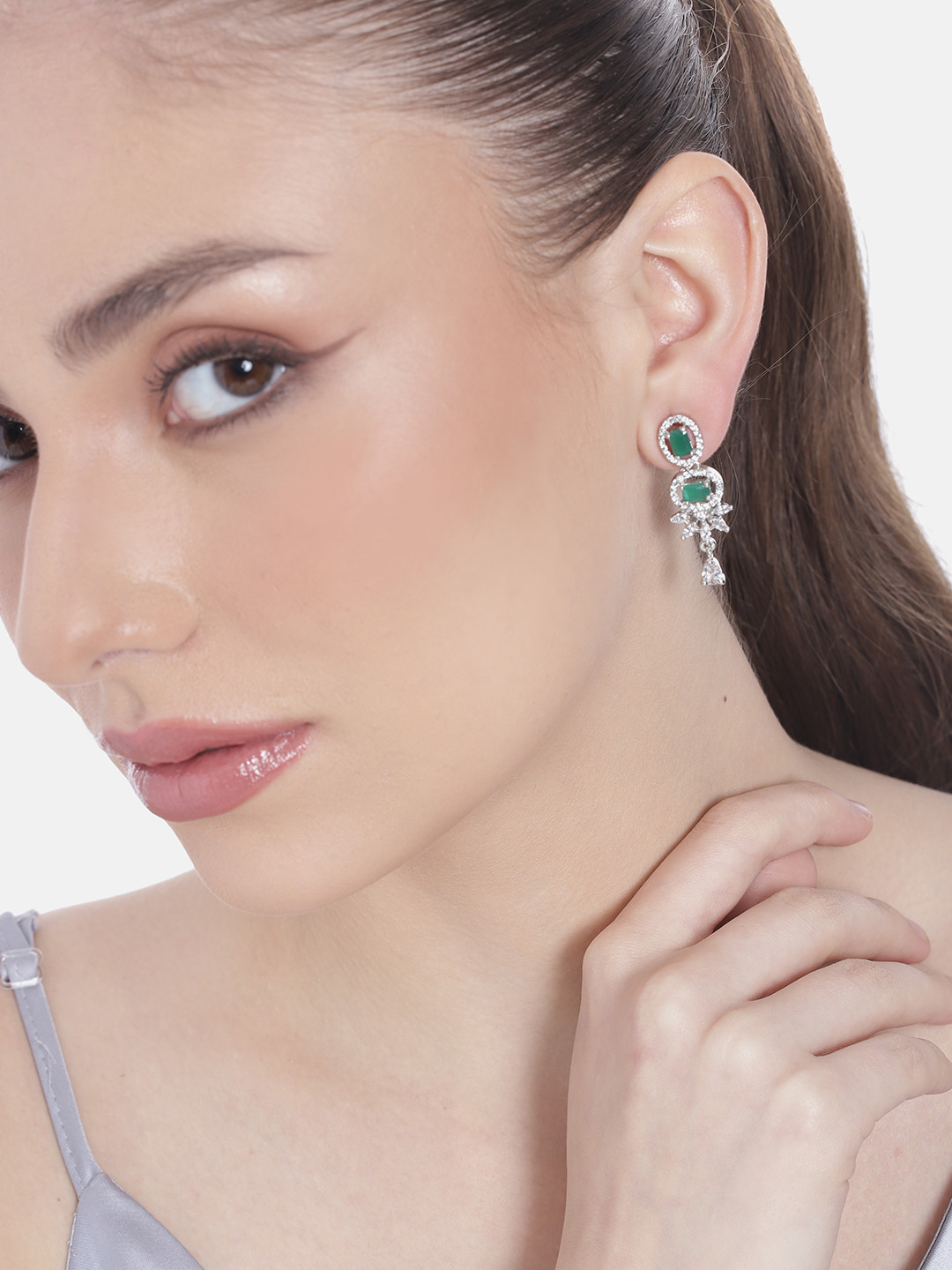 

Estele Rhodium-Plated CZ Contemporary Drop Earrings, Silver