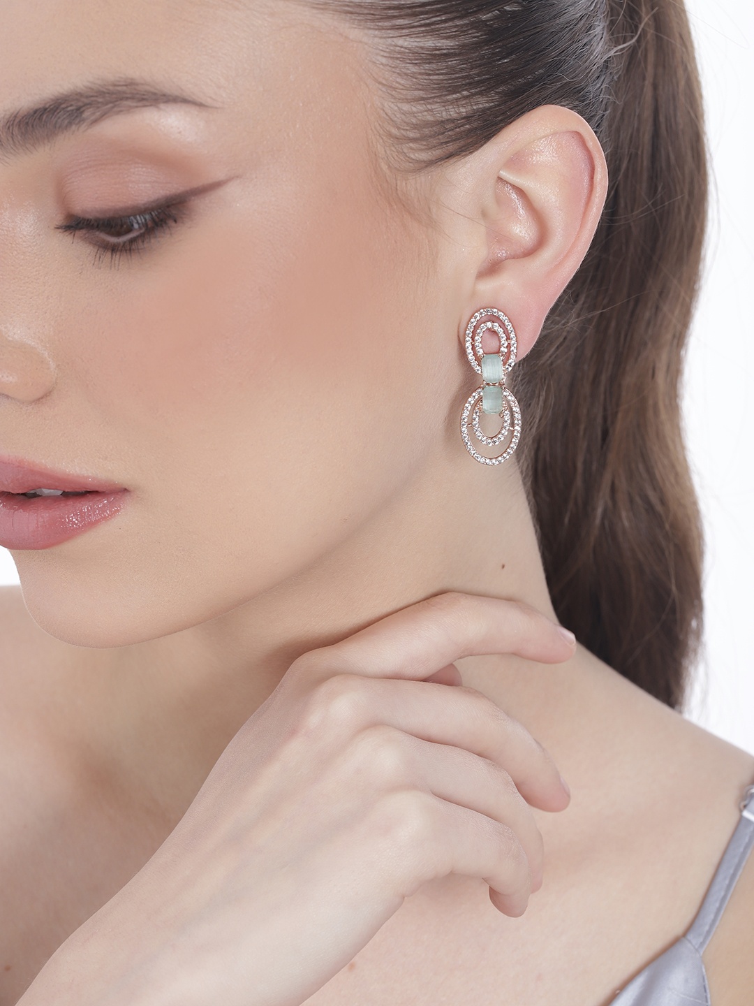 

Estele Rose Gold-Plated CZ Oval Drop Earrings
