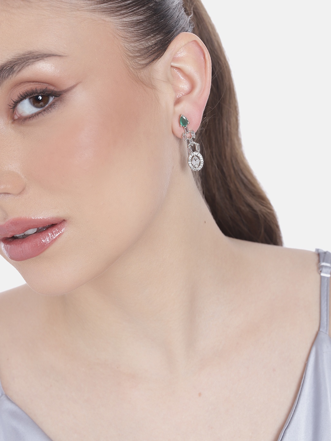 

Estele Rhodium-Plated CZ Contemporary Drop Earrings, Silver