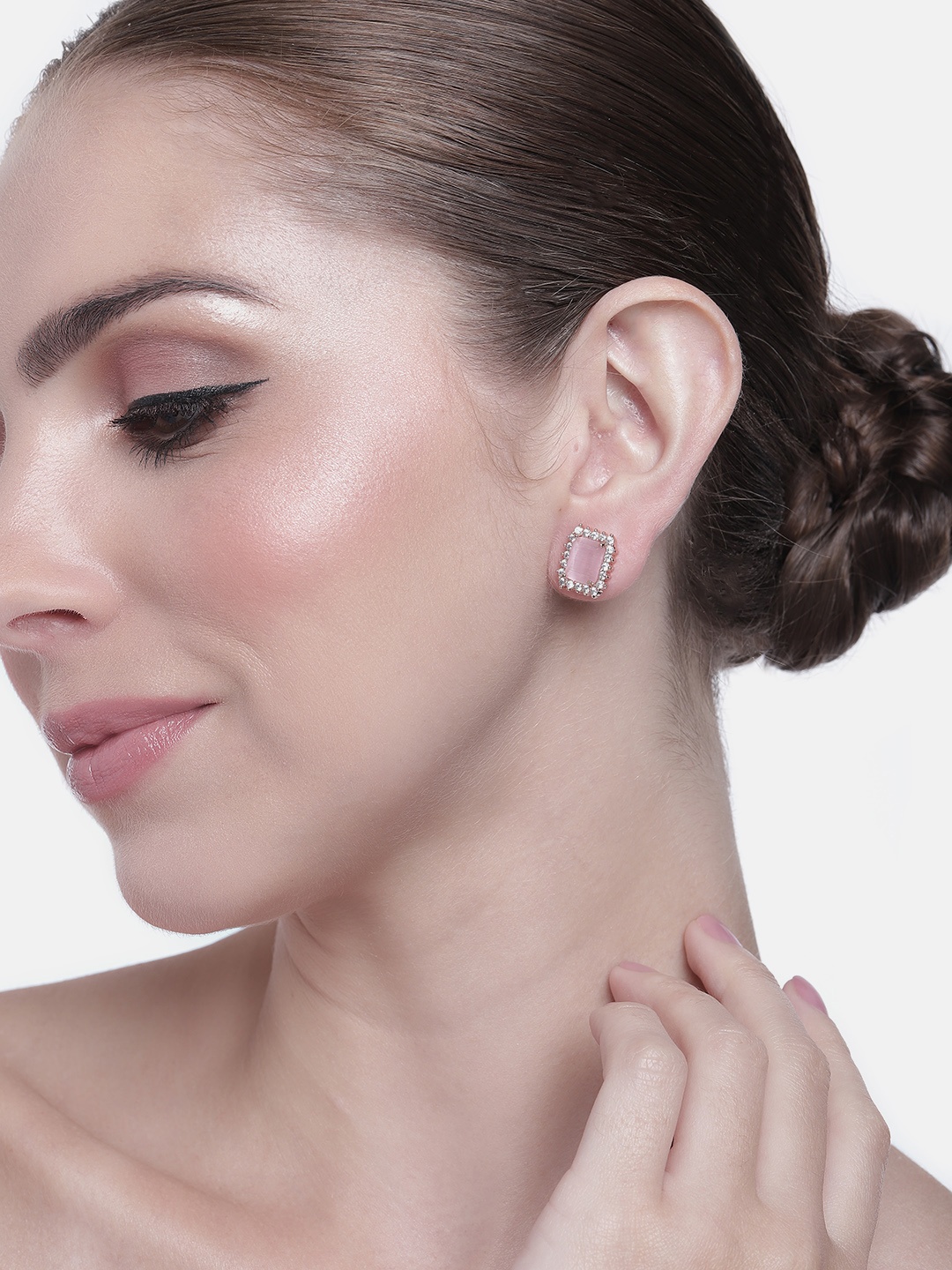 

Estele Women Rose Gold-Plated CZ Studded Square Studs Earrings, Pink
