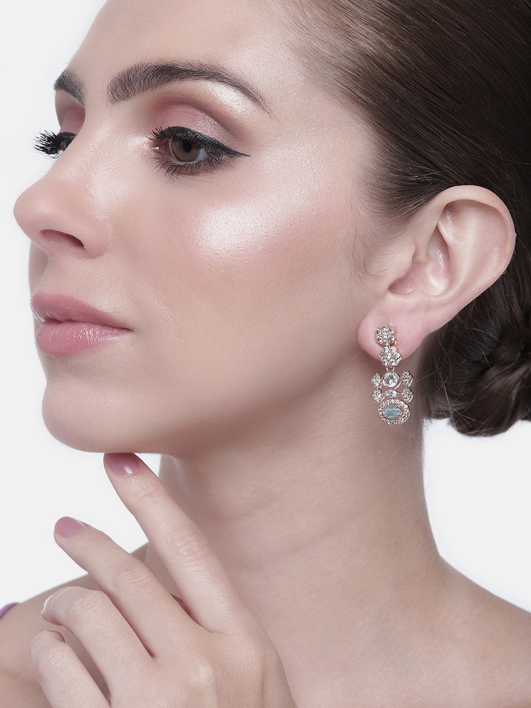 

Estele Women Rose Gold-Plated Floral Drop Earrings, Turquoise blue