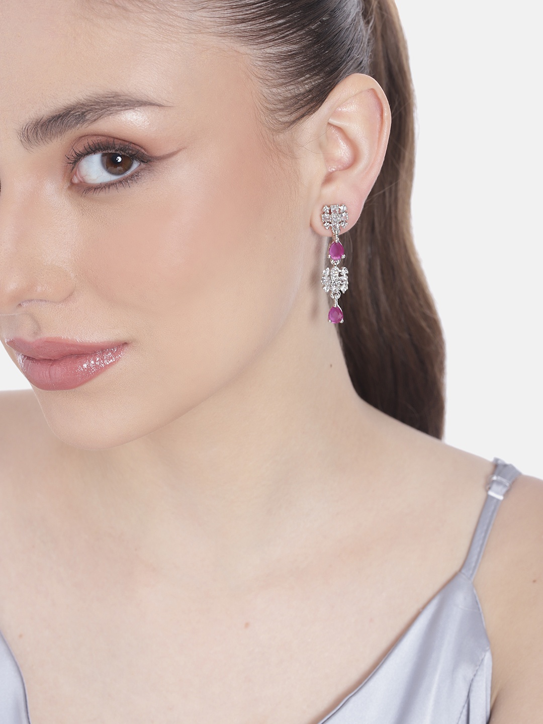 

Estele Rhodium-Plated CZ Contemporary Drop Earrings, White