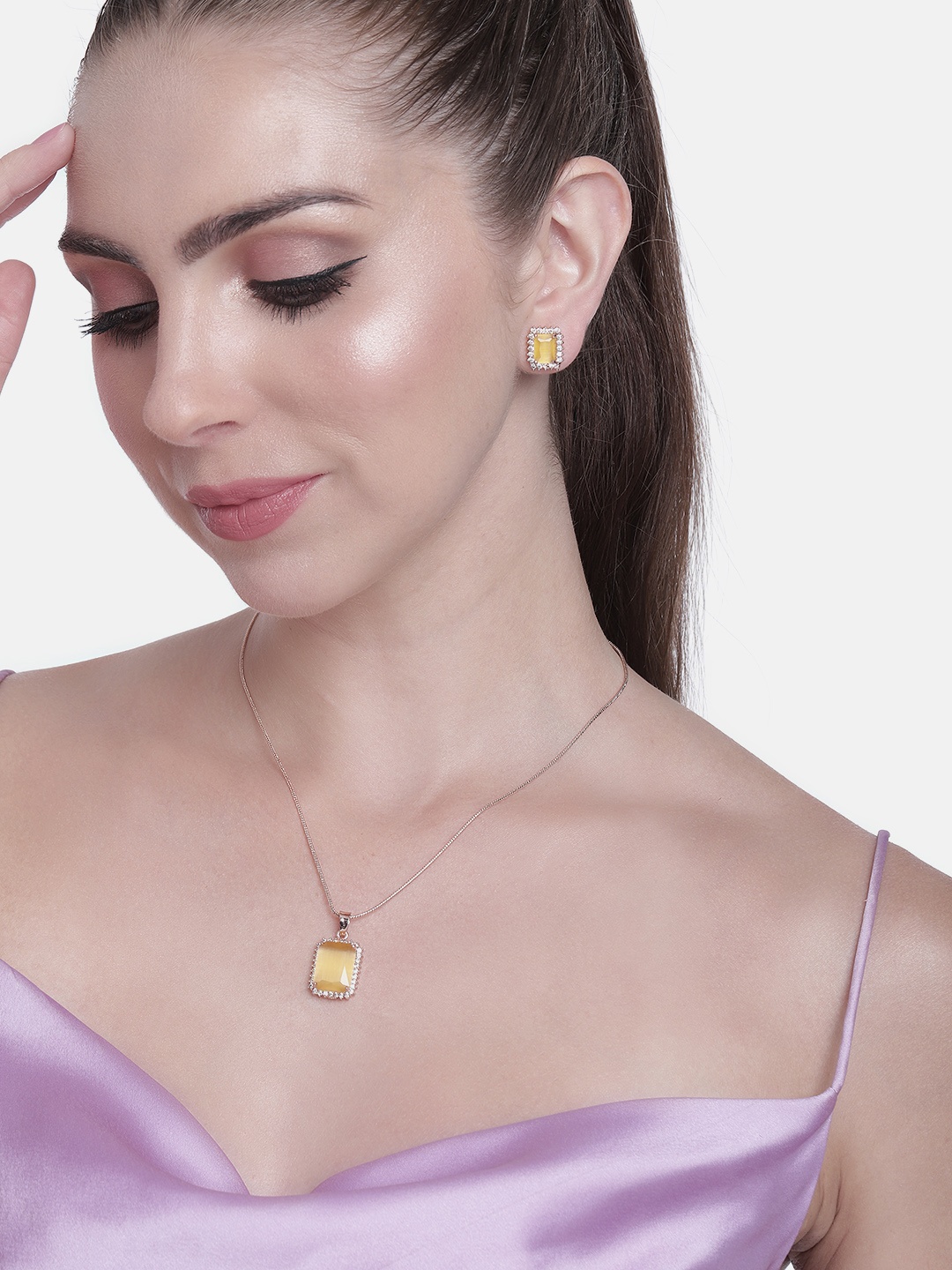 

Estele Women Rose Gold-Plated CZ-Studded Jewellery Set, Yellow