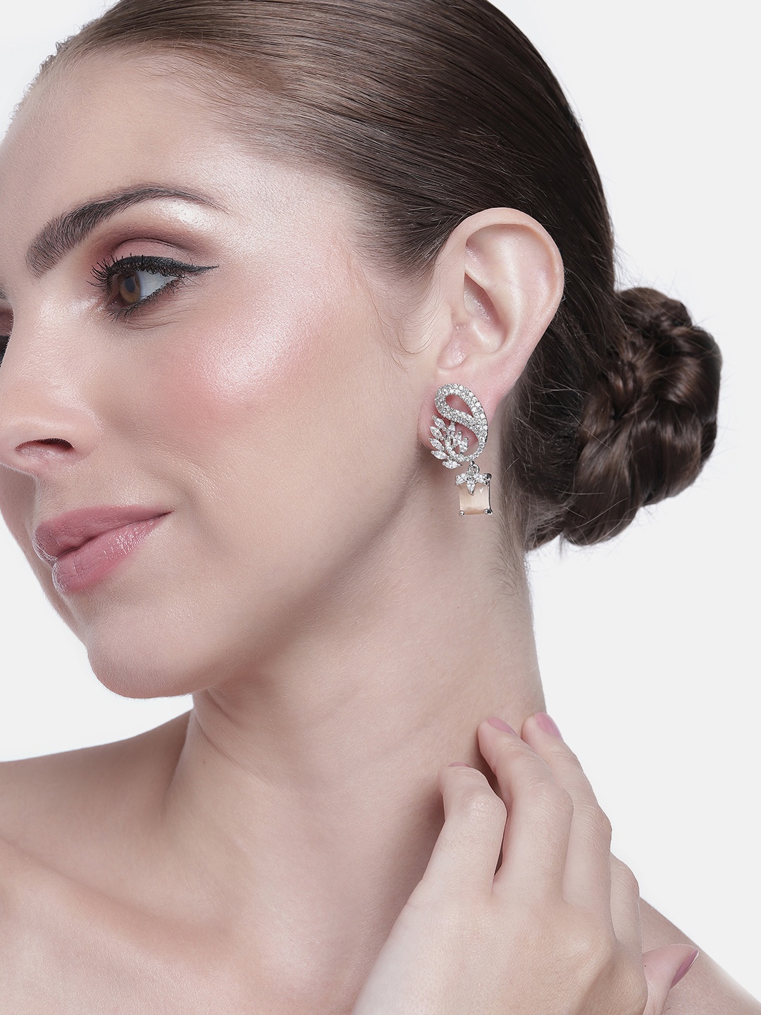 

Estele Rhodium-Plated CZ Contemporary Drop Earrings, Silver