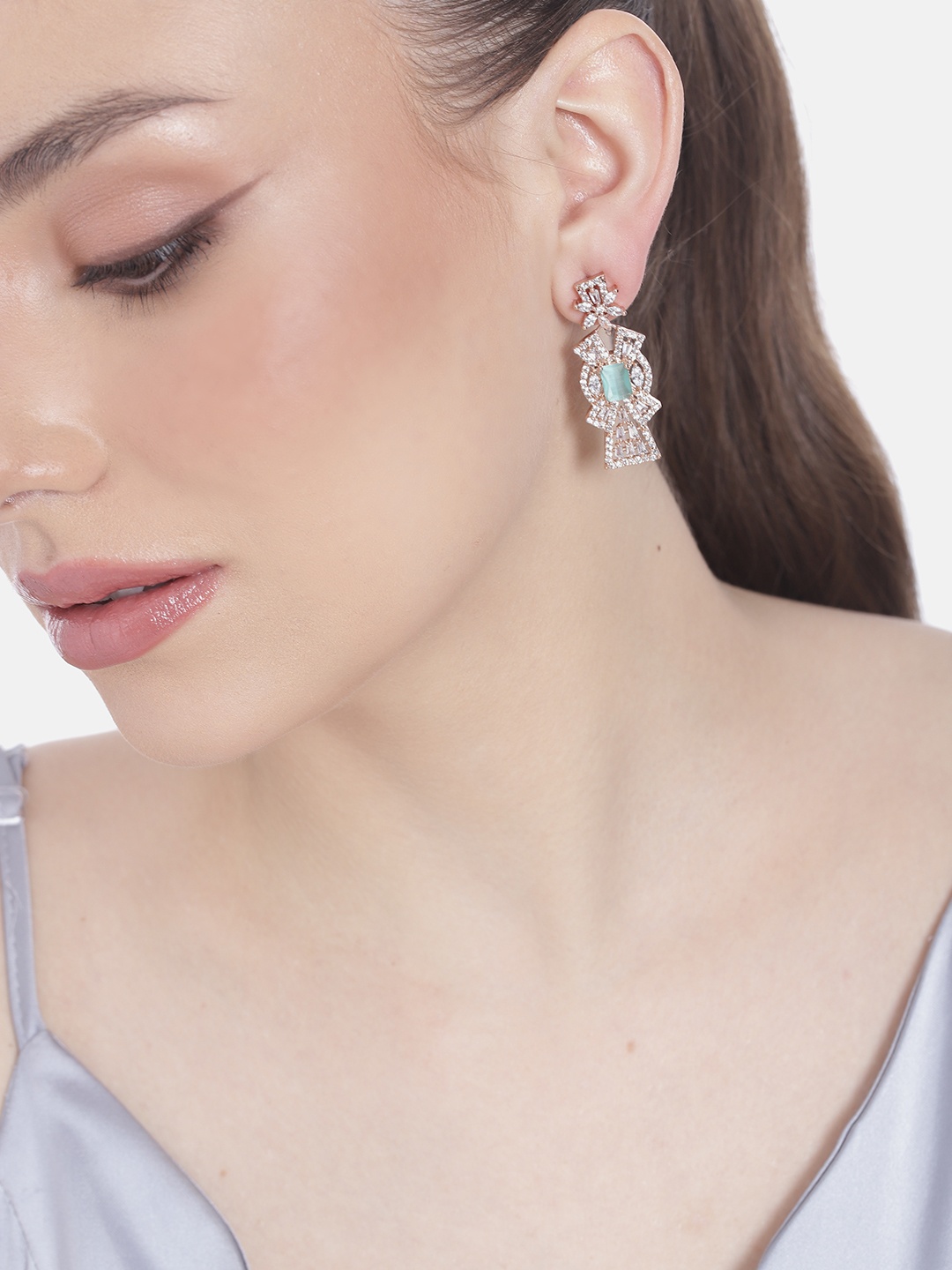 

Estele Rose Gold-Plated CZ Geometric Drop Earrings