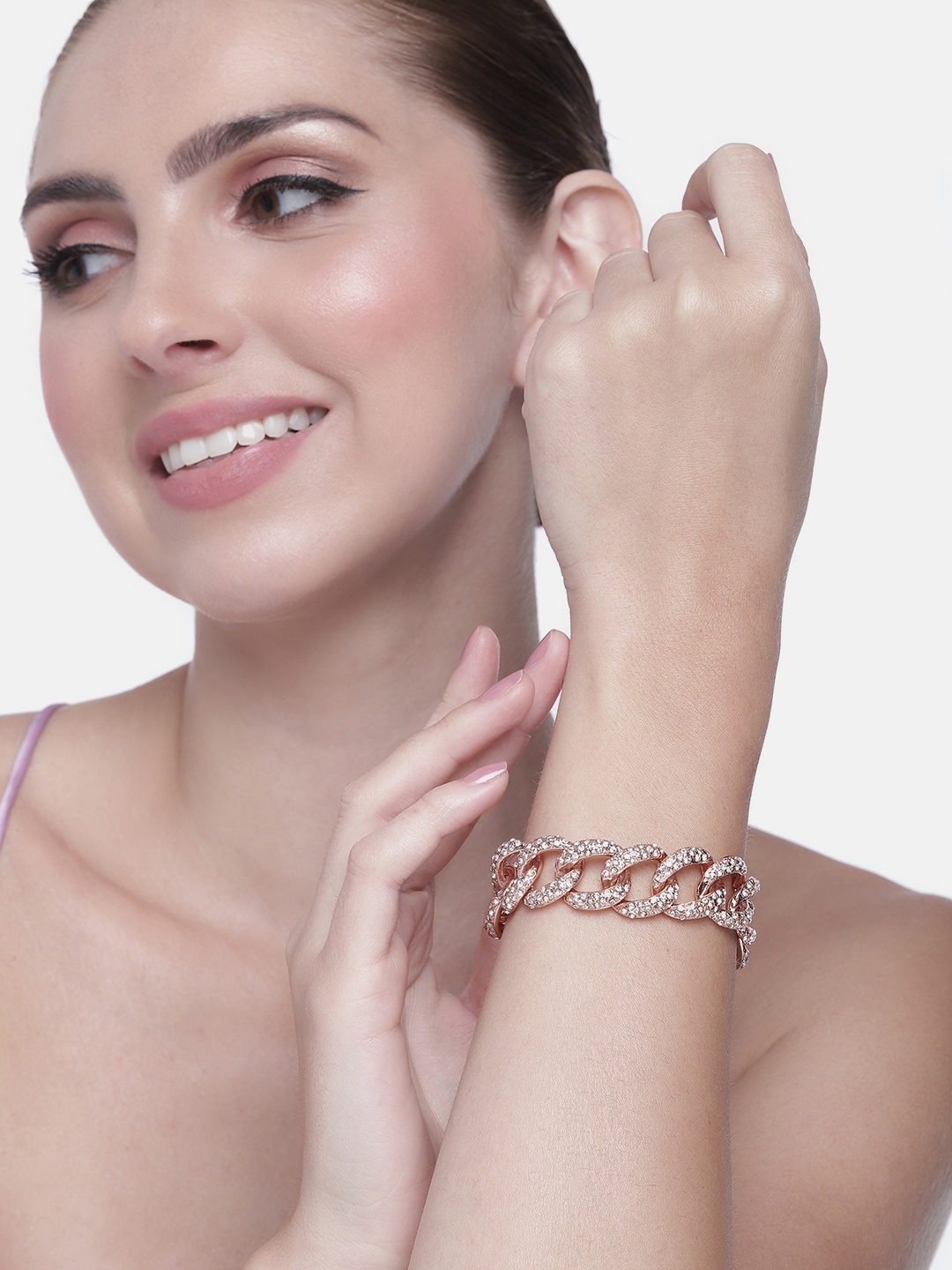 

Estele Women Crystals Rose Gold-Plated Link Bracelet