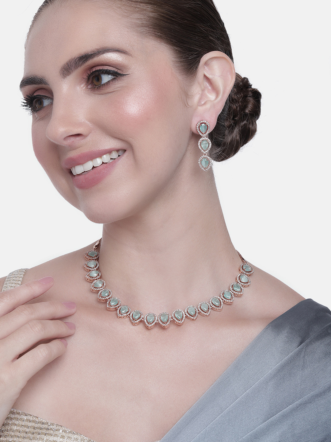 

Estele Rose Gold-Plated CZ Jewellery Set, Green