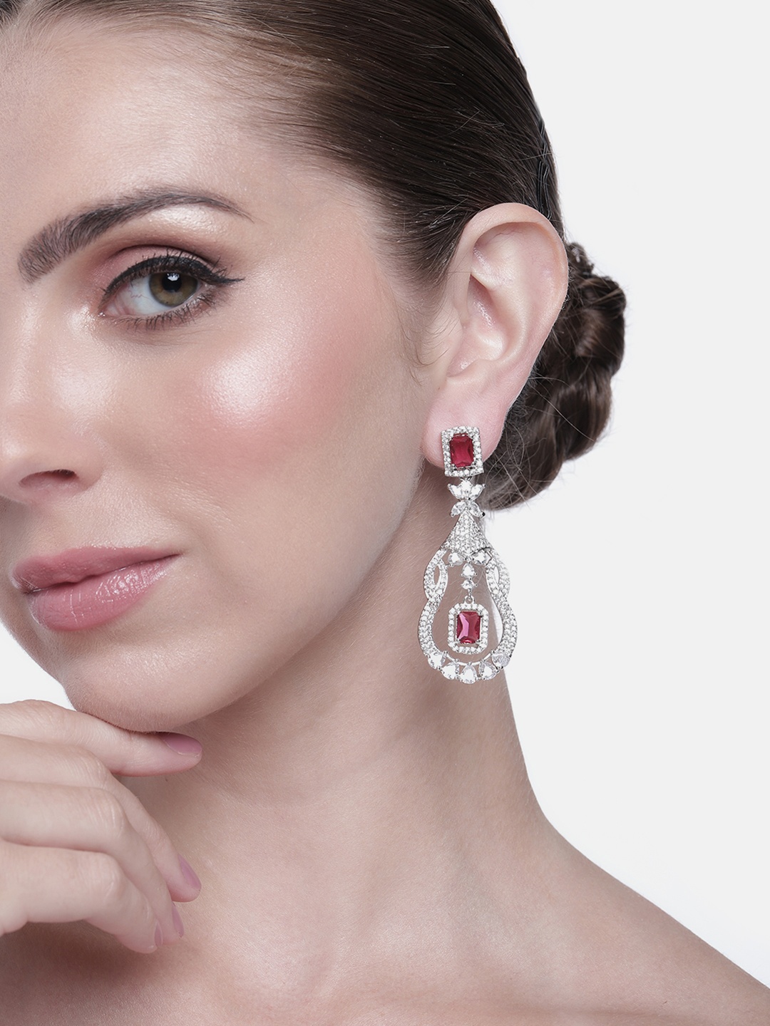 

Estele Rhodium-Plated CZ Contemporary Drop Earrings, Silver
