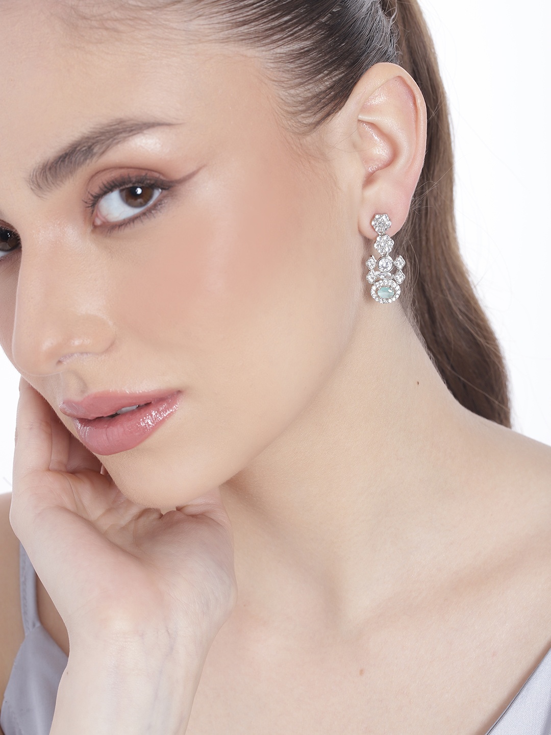 

Estele Rhodium-Plated CZ Contemporary Drop Earrings, Silver