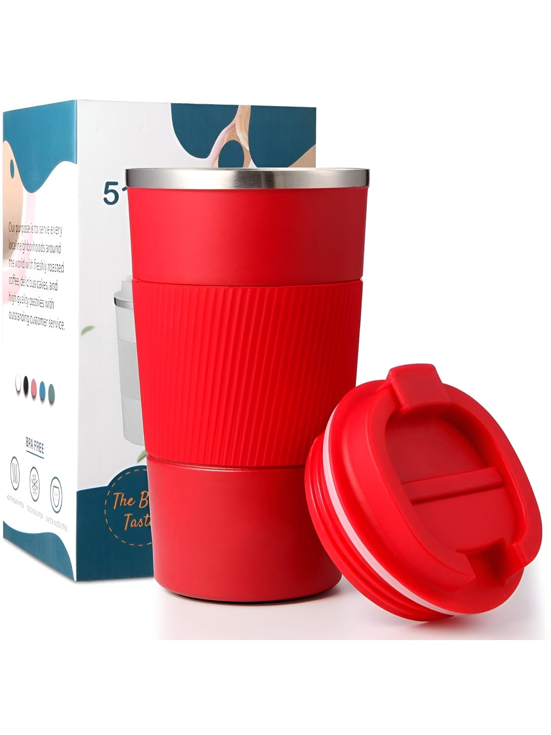 

Wosta Red Stainless Steel Glossy Insulated Coffee Mugs 380ml