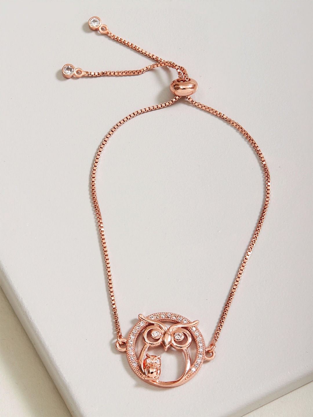 

Rhea Women Rose Gold-Plated Cubic Zirconia Charm Bracelet