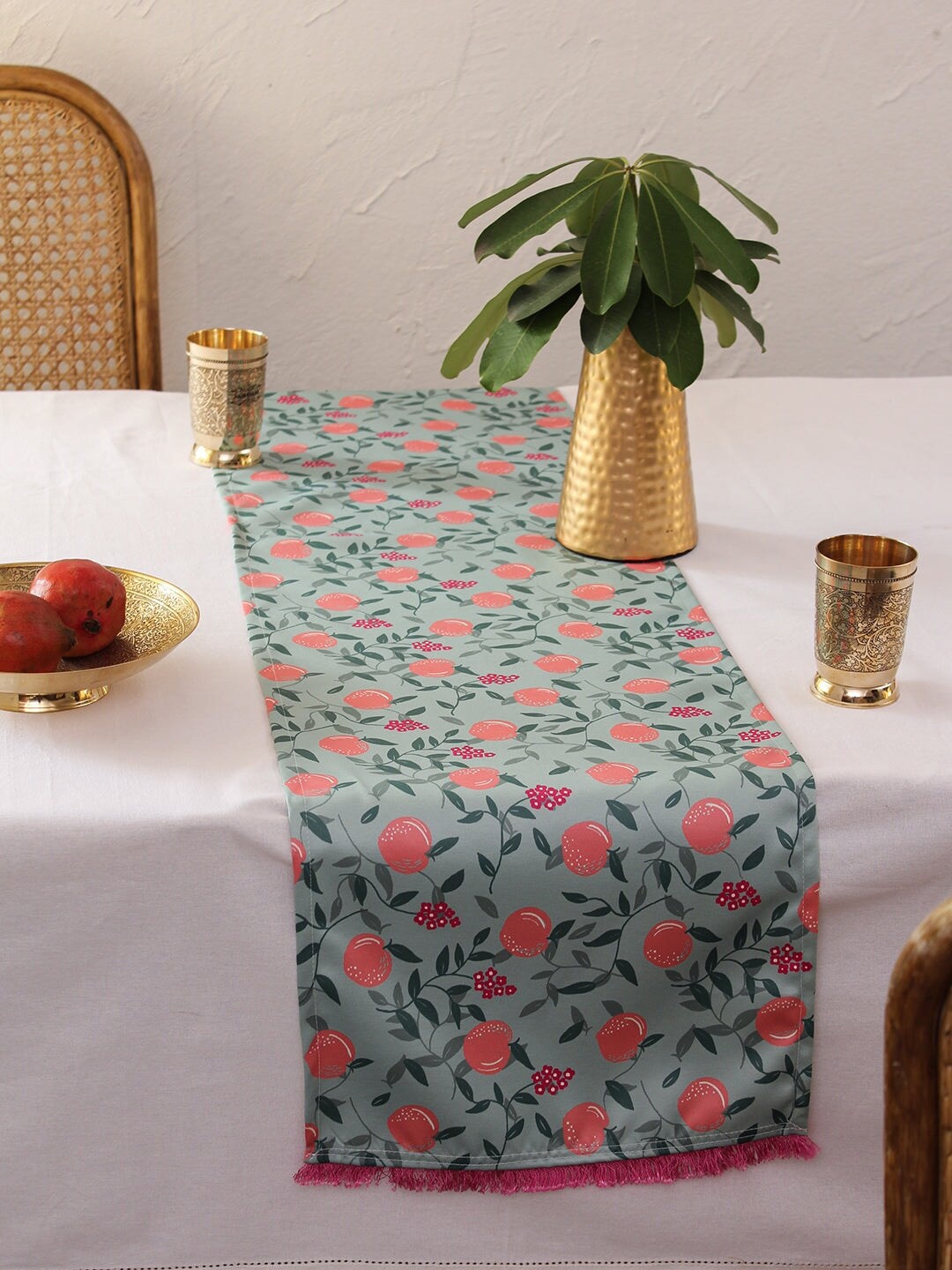 

House This Deheri 3 Pcs Camel Brown & Sea Green Candle Stand & Runner Gift Set