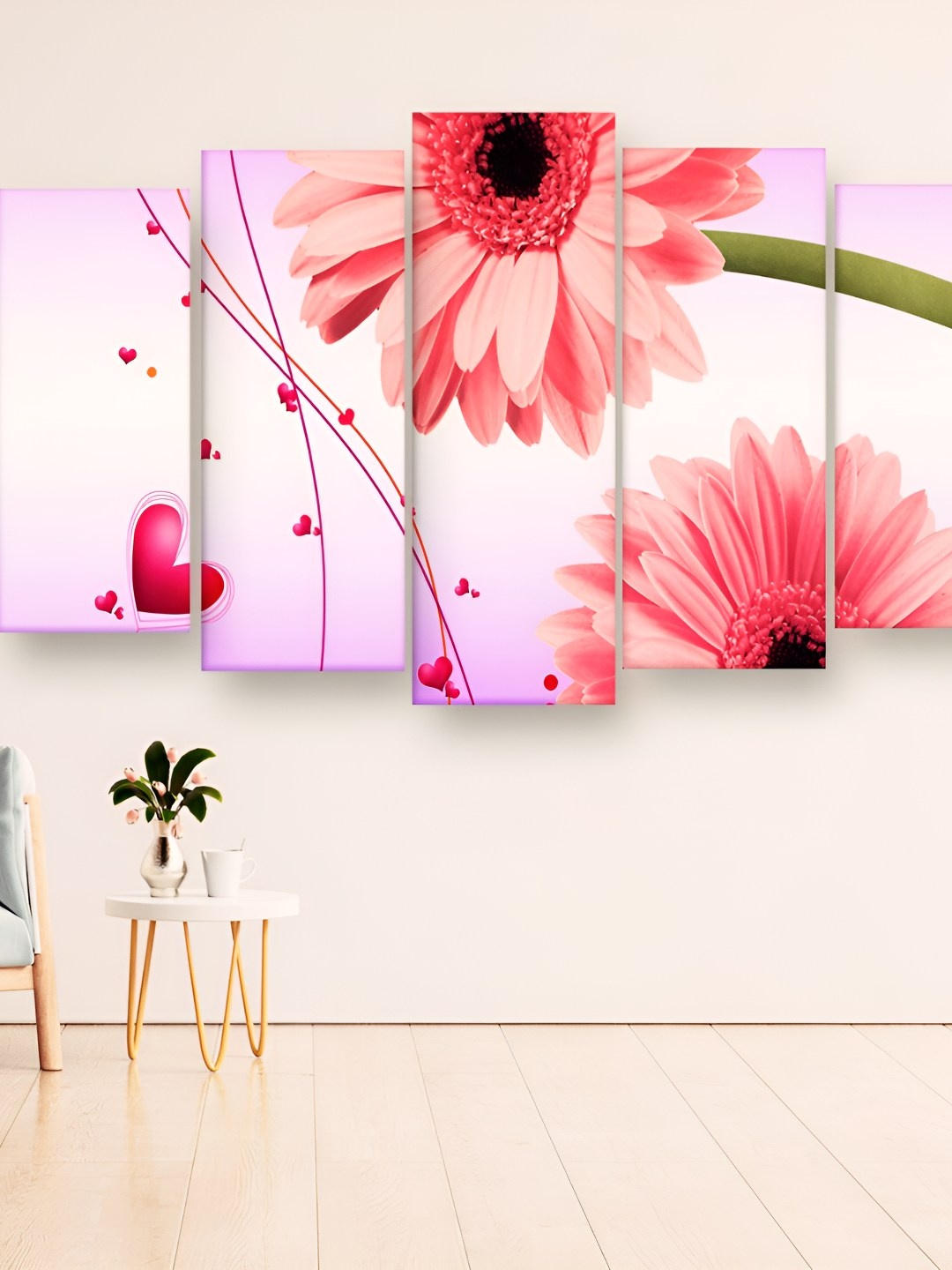 

Casperme Pink & Orange 5 Pieces Floral Wall Painting