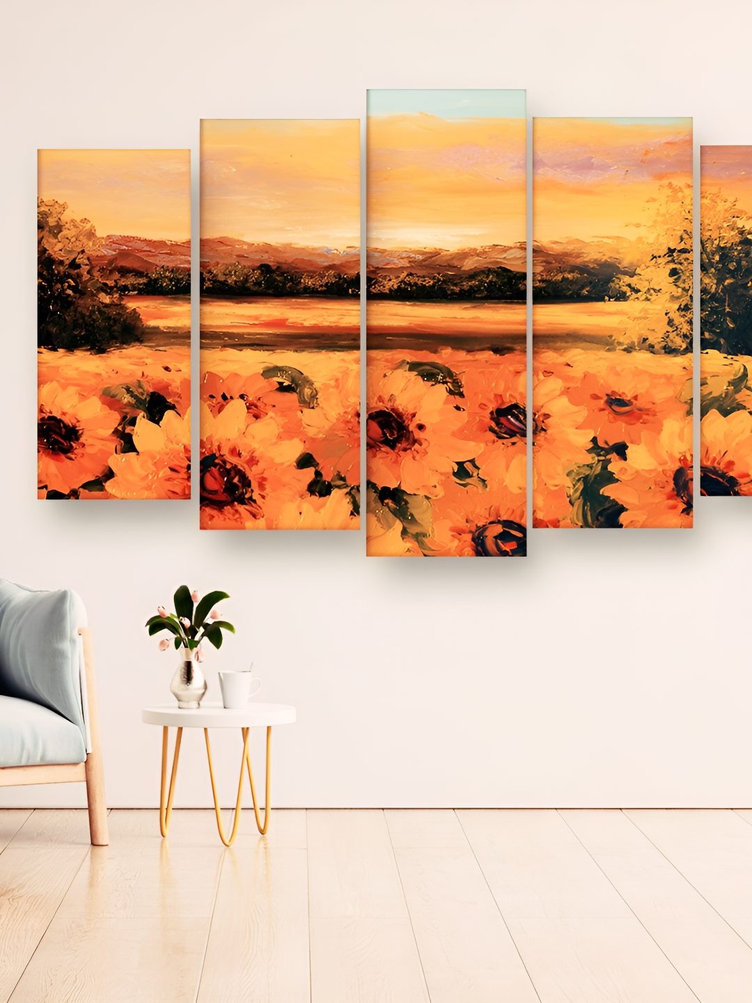 

Casperme Orange 5 Pieces Floral Wooden Wall Painting