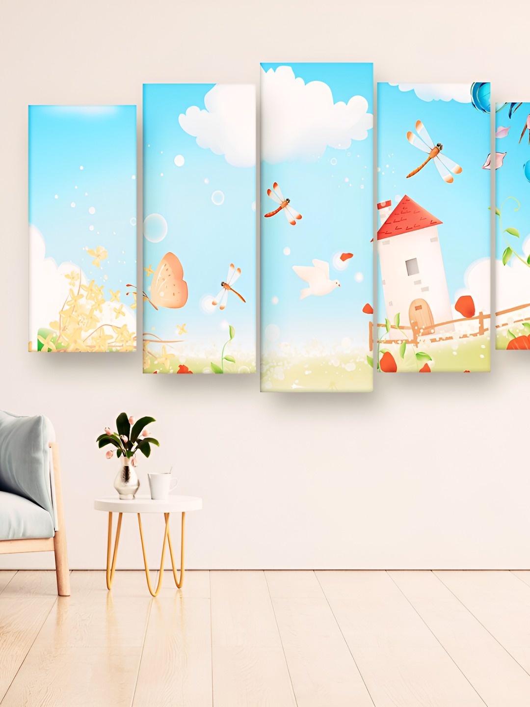 

Casperme Blue & White 5 Pieces Wooden Painting Wall Art