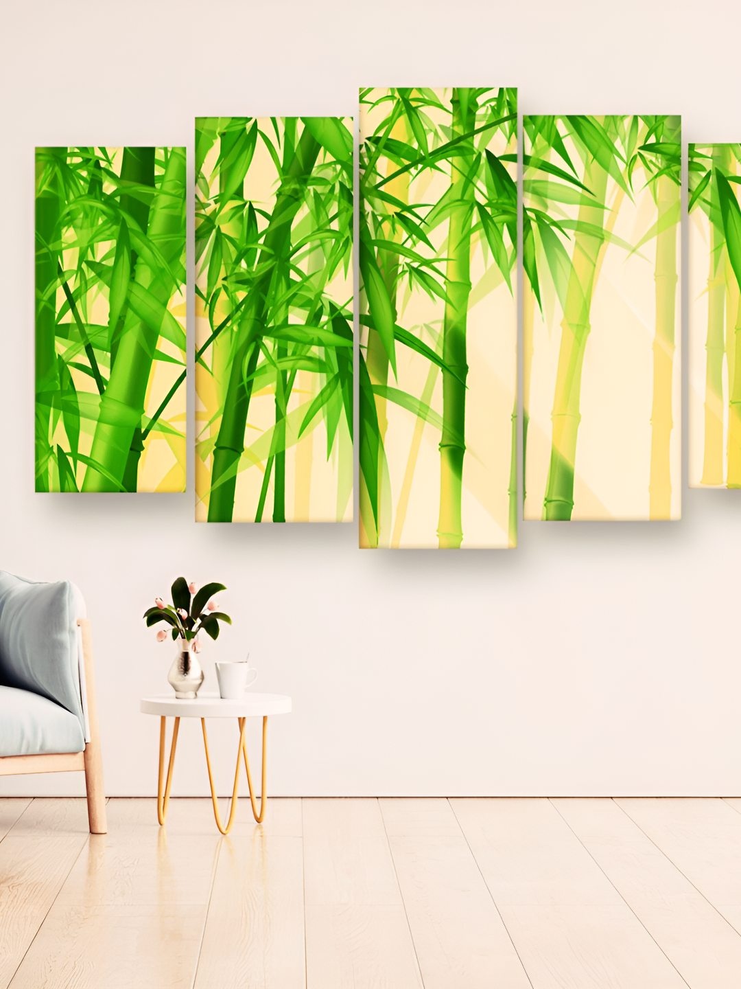 

Casperme Green and Yellow 5 Pieces Floral Wooden Wall Painting