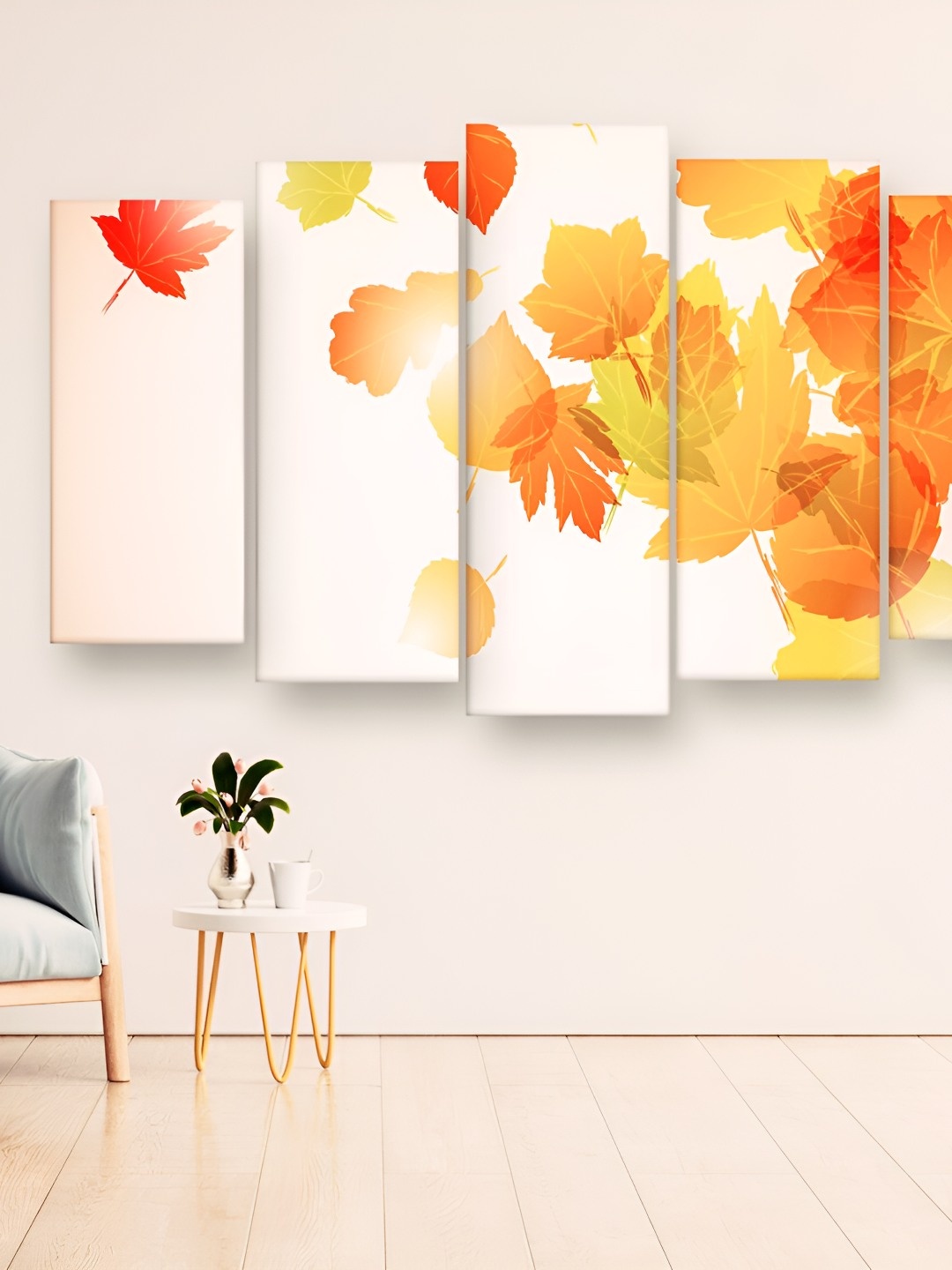 

Casperme 5 Pieces White & Orange Leaves Painting Wooden Wall Art