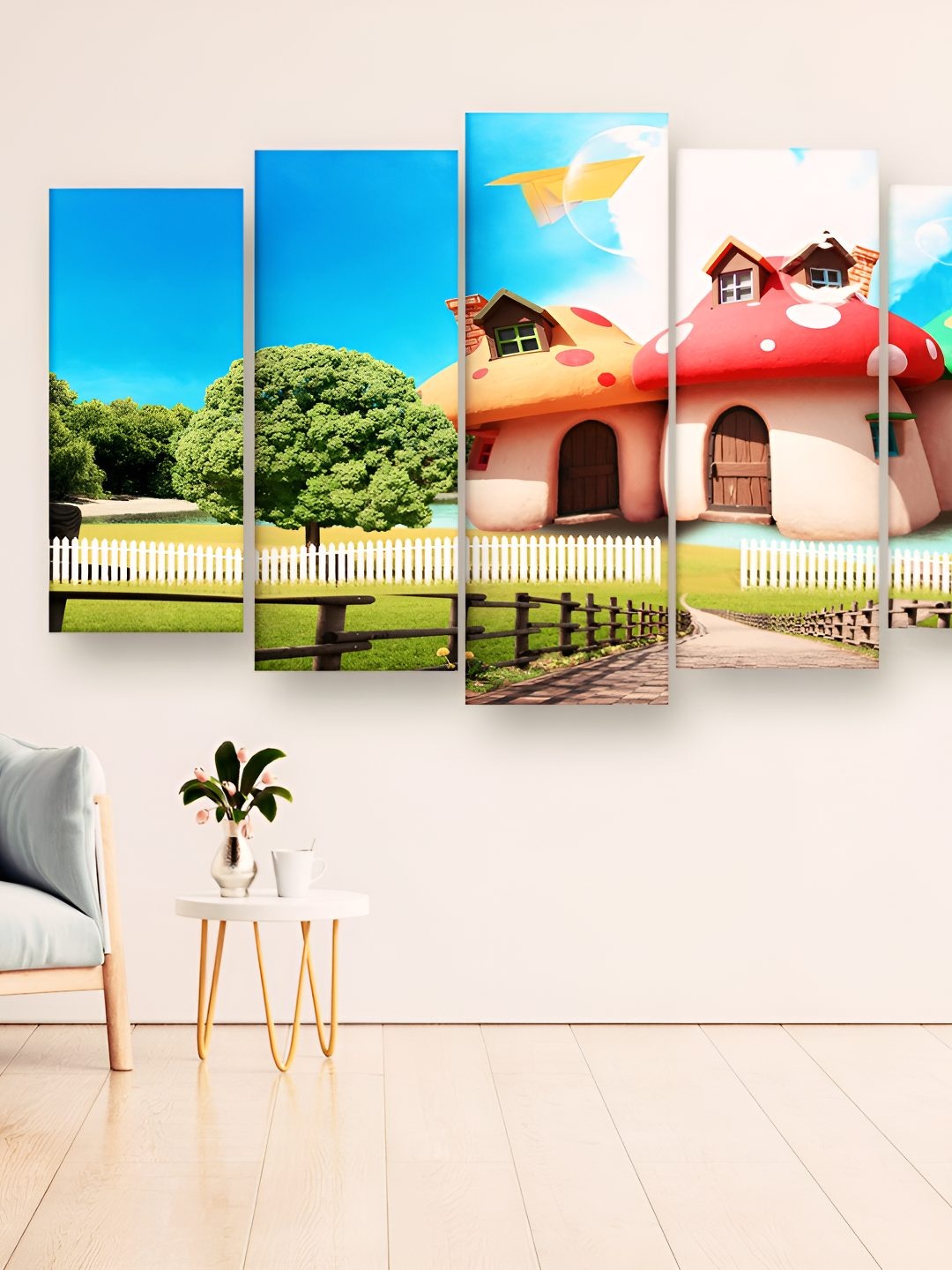 

Casperme 5 Pieces Pink & Green House & Tree Wooden Painting Wall Art