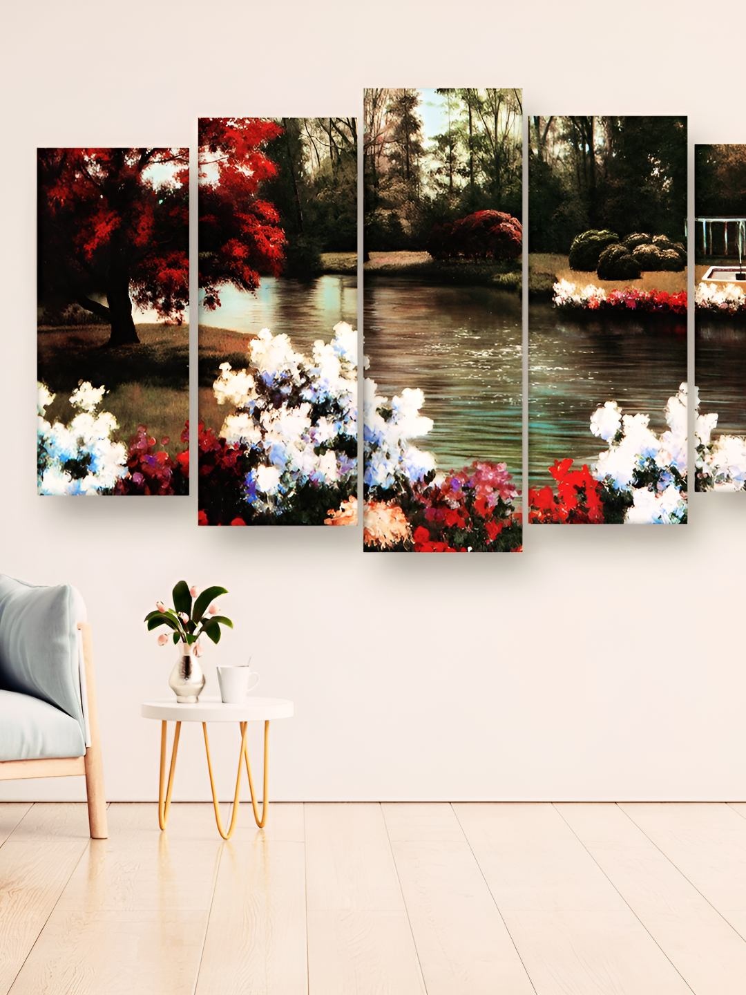 

Casperme Green & Red 5 Pieces Wooden Floral Wall Painting