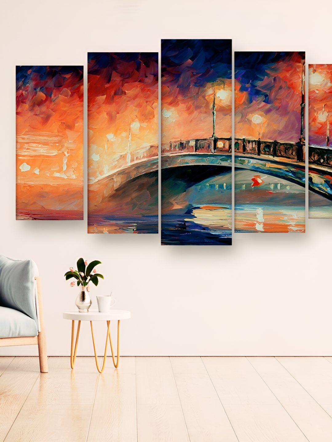 

Casperme Peach Coloured & Blue 5 Pieces Wooden Painting Wall Art