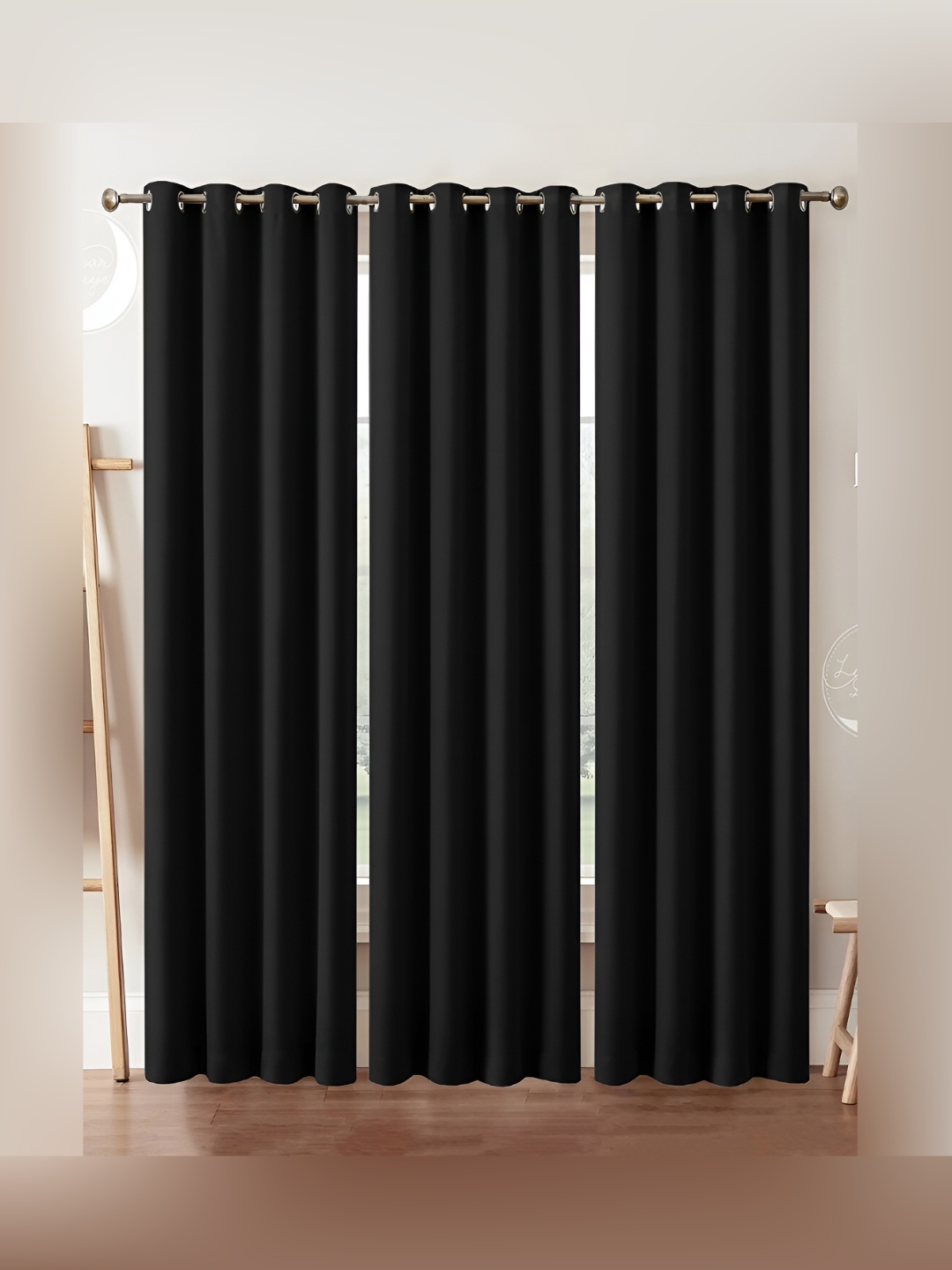 

Lunar Days Grey 3 Pieces Solid Black Out Window Curtain