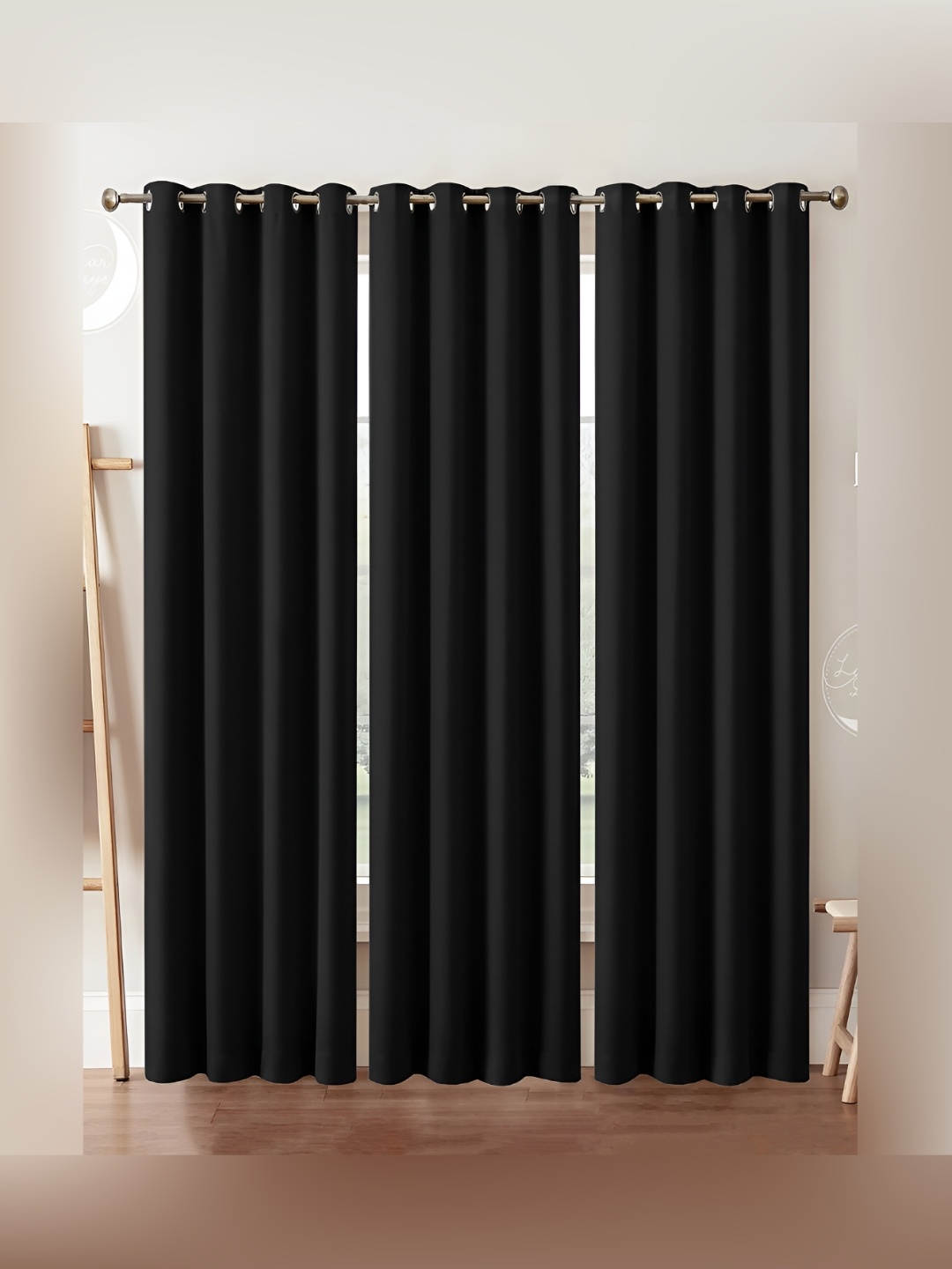 

Lunar Days Black 3 Pieces Black Out Door Curtains