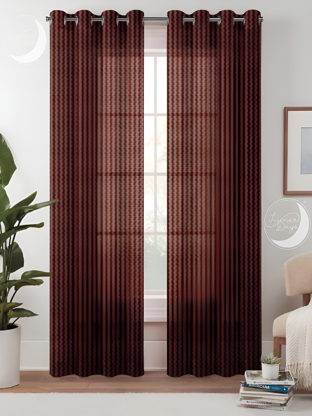 

Lunar Days Brown & White 2 Pieces Striped Sheer Door Curtains