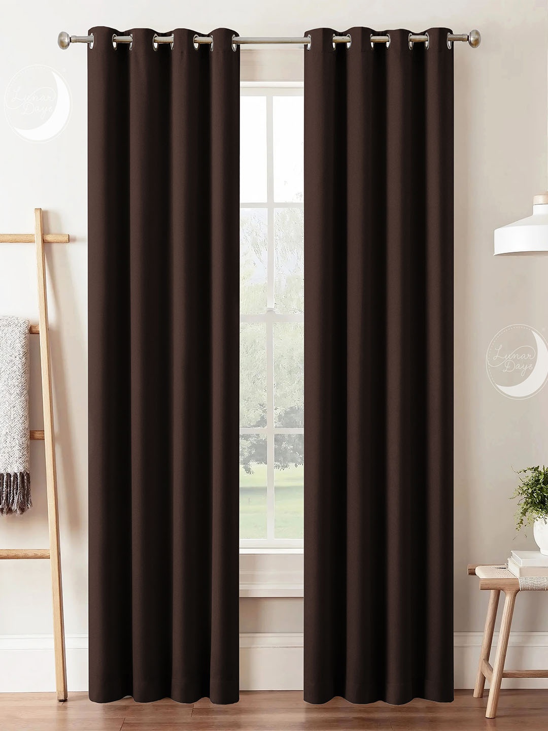 

Lunar Days Brown 2 Pieces Black Out Window Curtain set