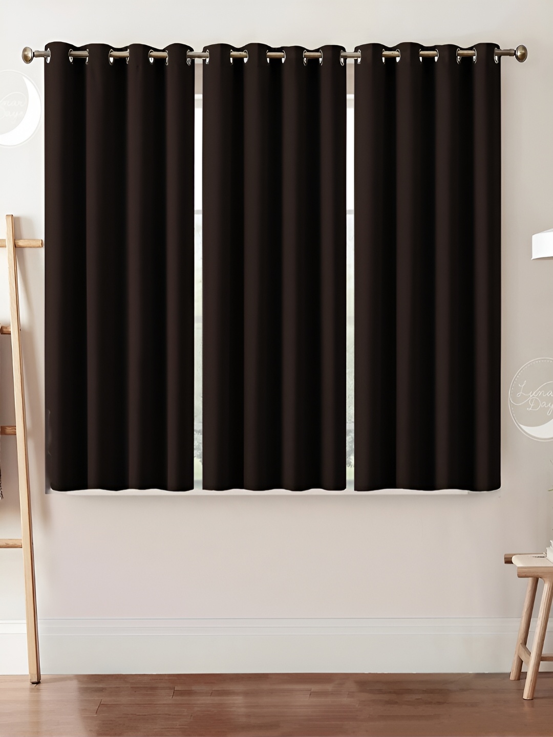 

Lunar Days Brown 3 Pieces Black Out Window Curtain Set