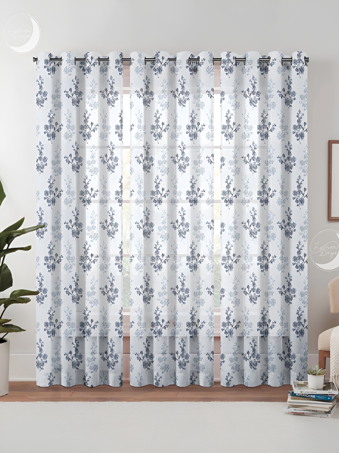 

Lunar Days Grey & White 3 Pieces Floral Printed Sheer Long Door Curtains