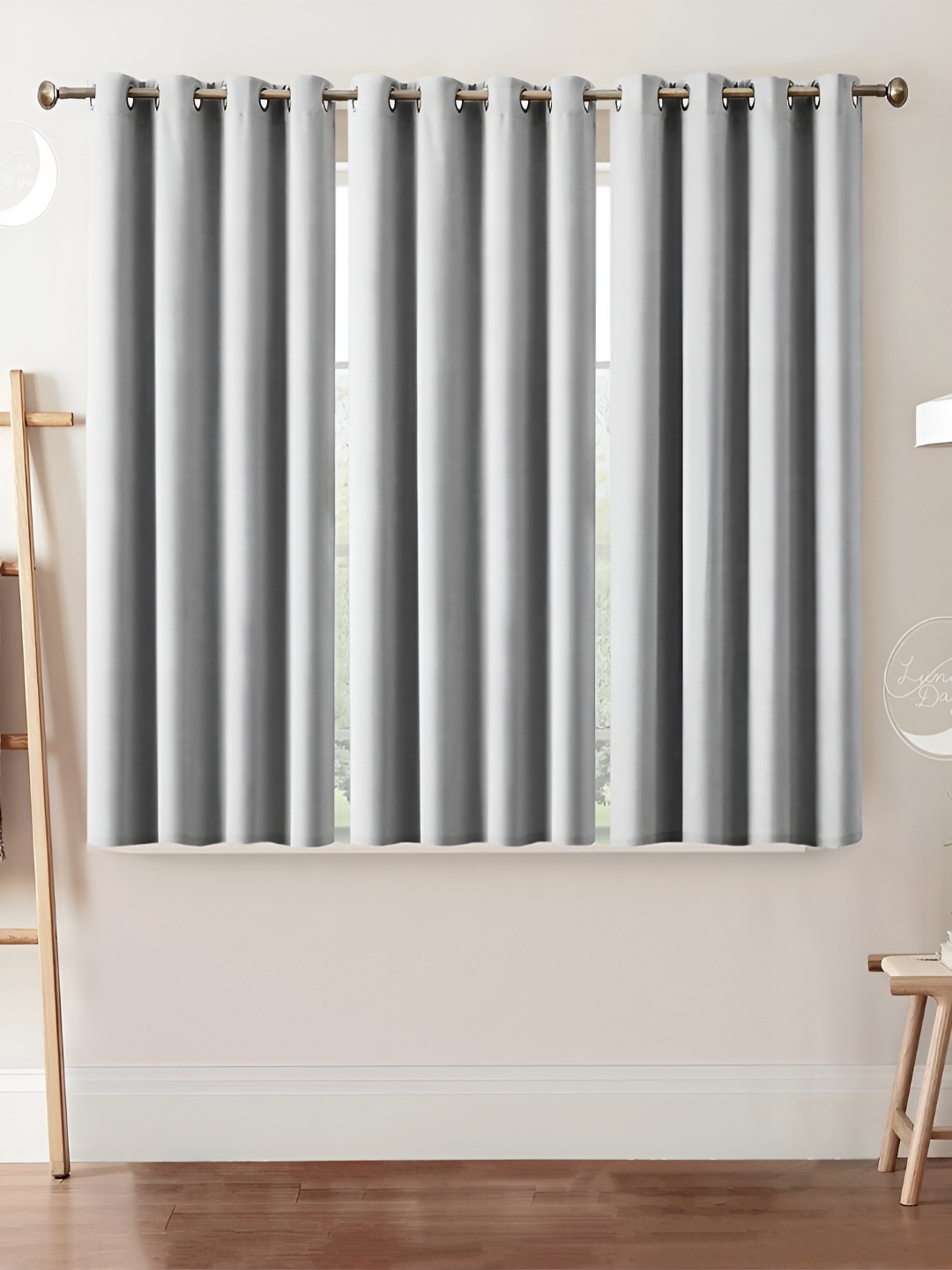 

Lunar Days Grey 3 Pieces Black Out Window Curtain Set, Silver