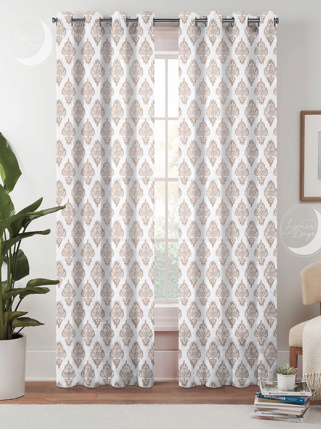 

Lunar Days Beige & White 2 Pieces Ethnic Motifs Room Darkening Long Door Curtains