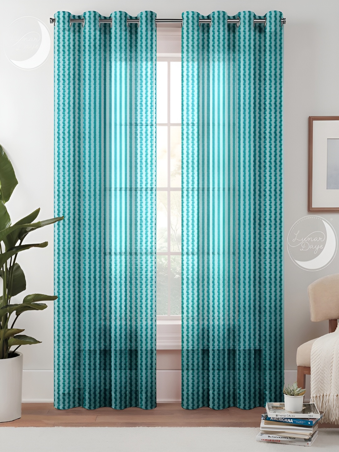 

Lunar Days Blue & White 2 Pieces Striped Sheer Door Curtain Set