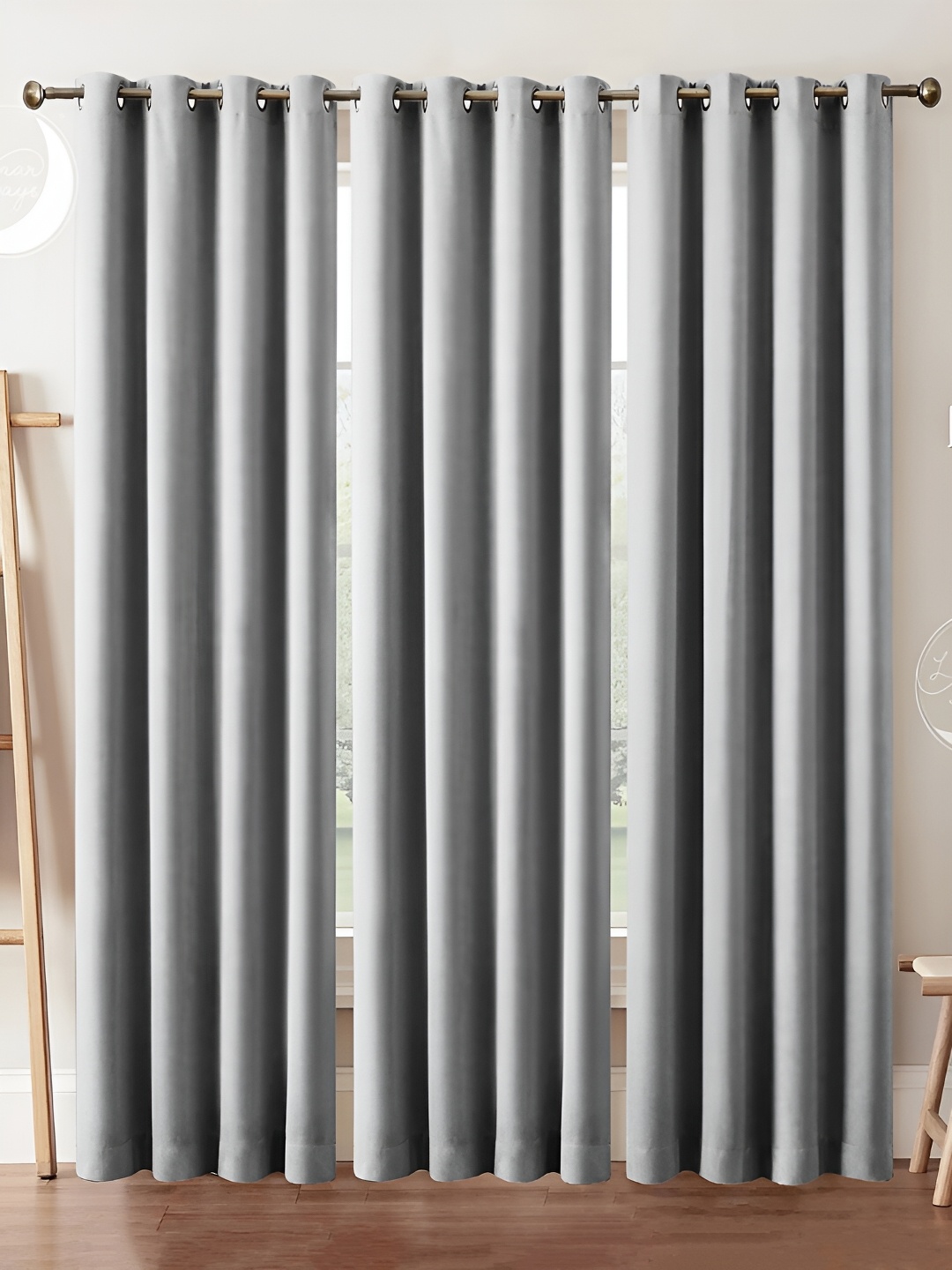 

Lunar Days Silver Toned 3 Pieces Black Out Door Curtain Set