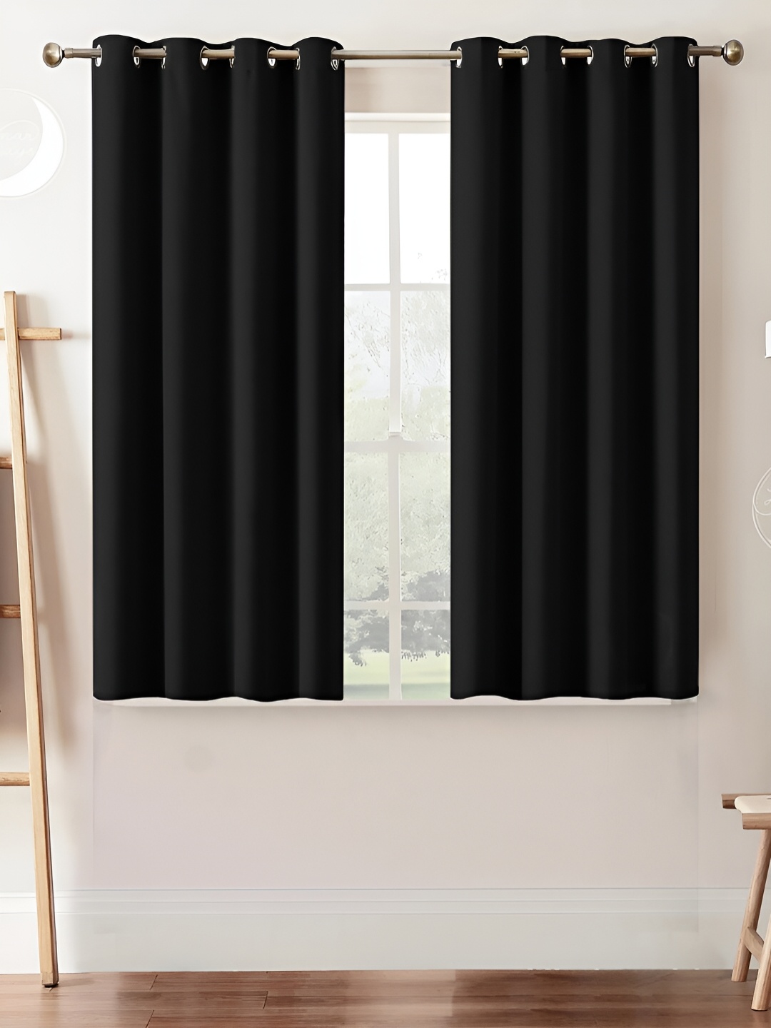 

Lunar Days Black 2 Pieces Room Darkening Window Curtains